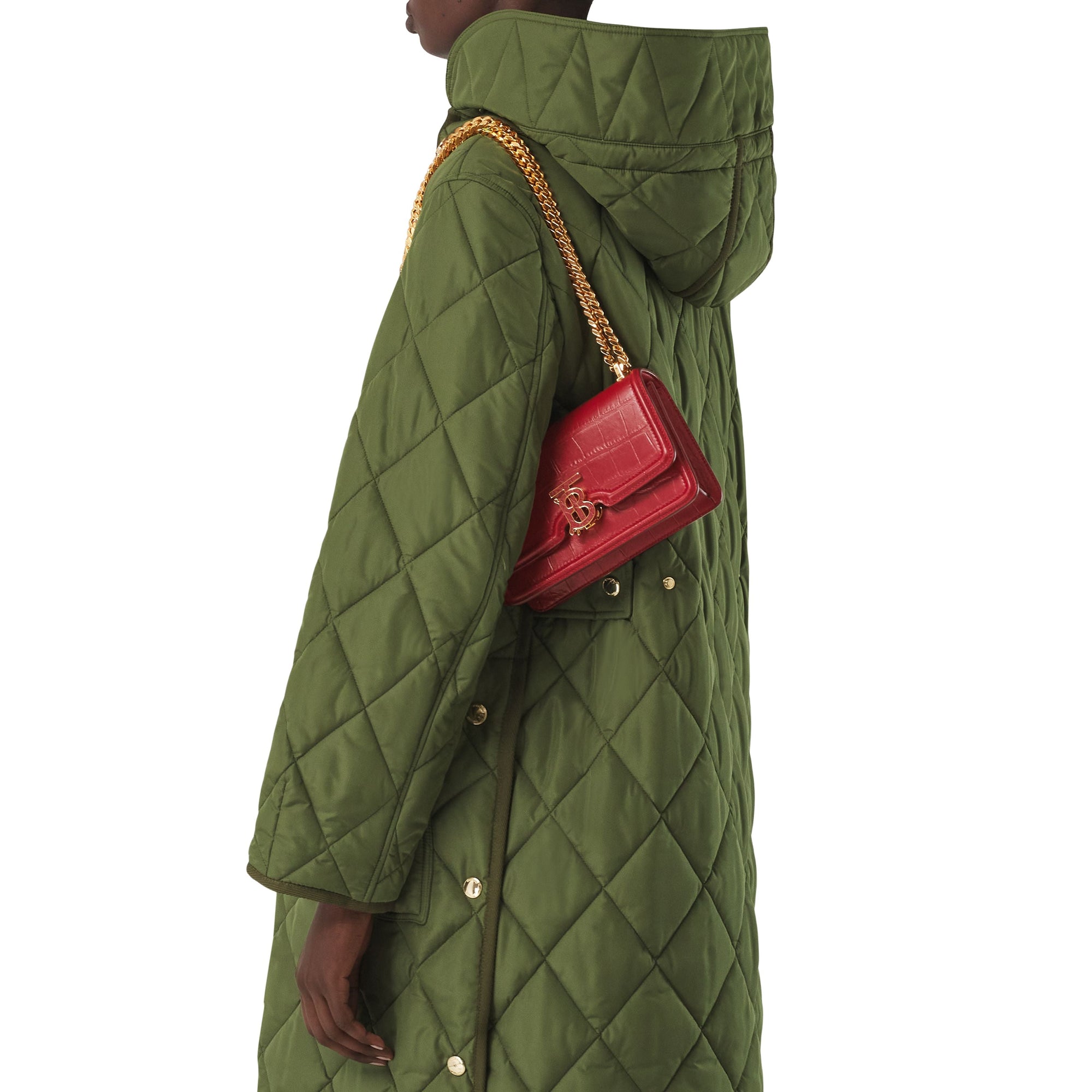 Mini sac TB en cuir embossé avec chaîne - Dark Carmine