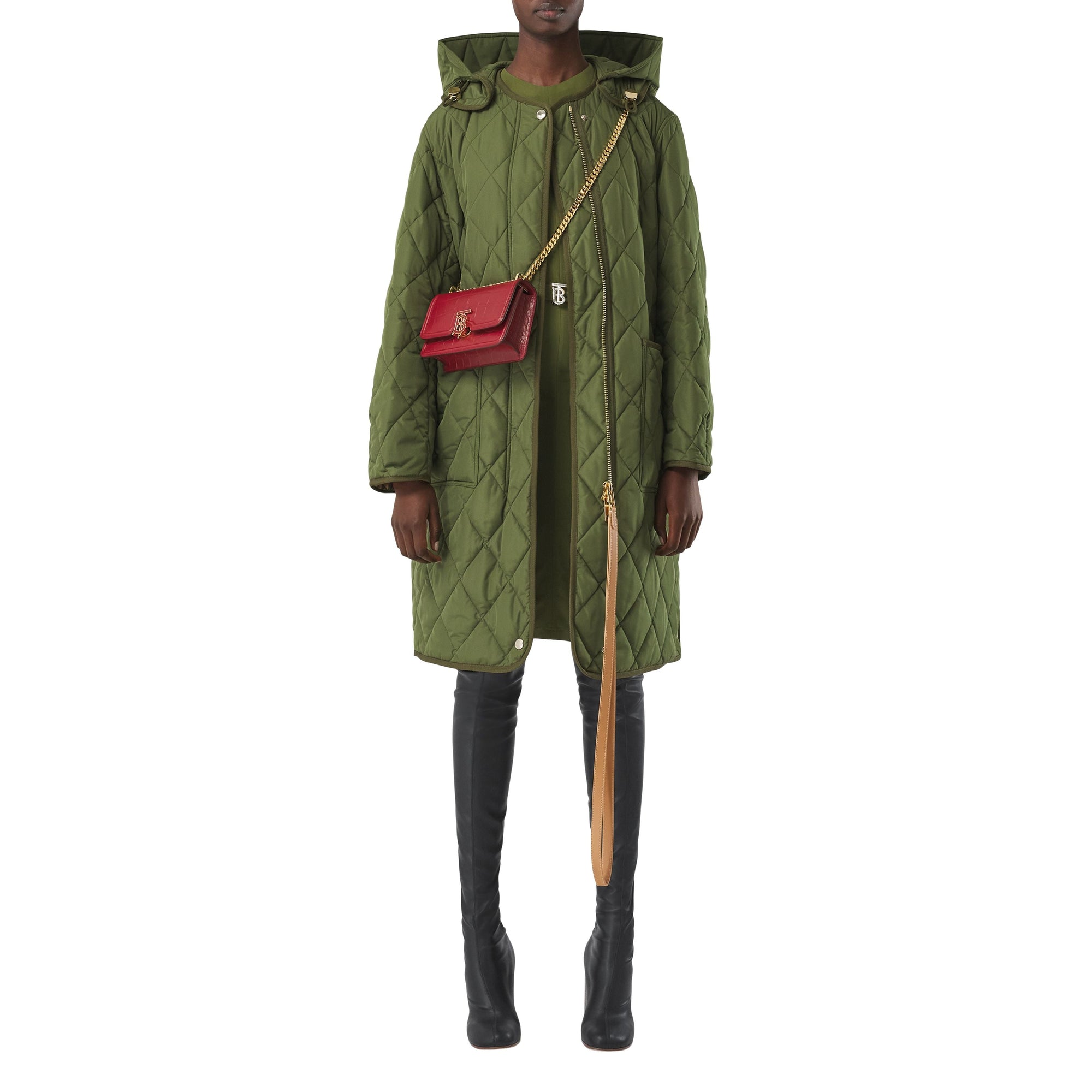 Mini sac TB en cuir embossé avec chaîne - Dark Carmine