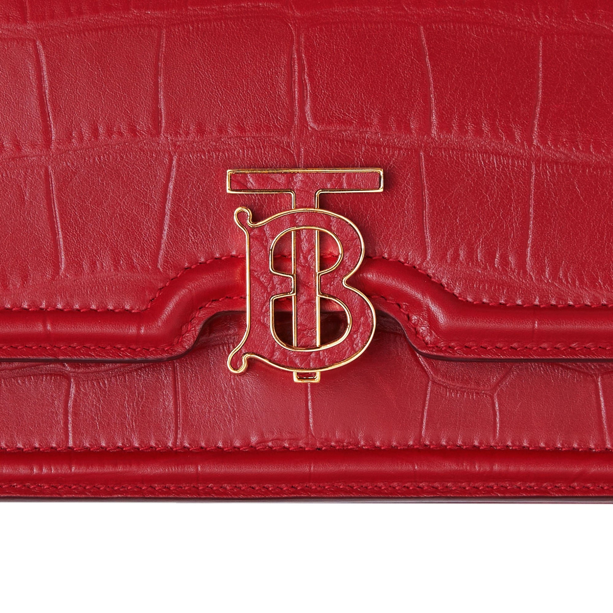 Mini sac TB en cuir embossé avec chaîne - Dark Carmine