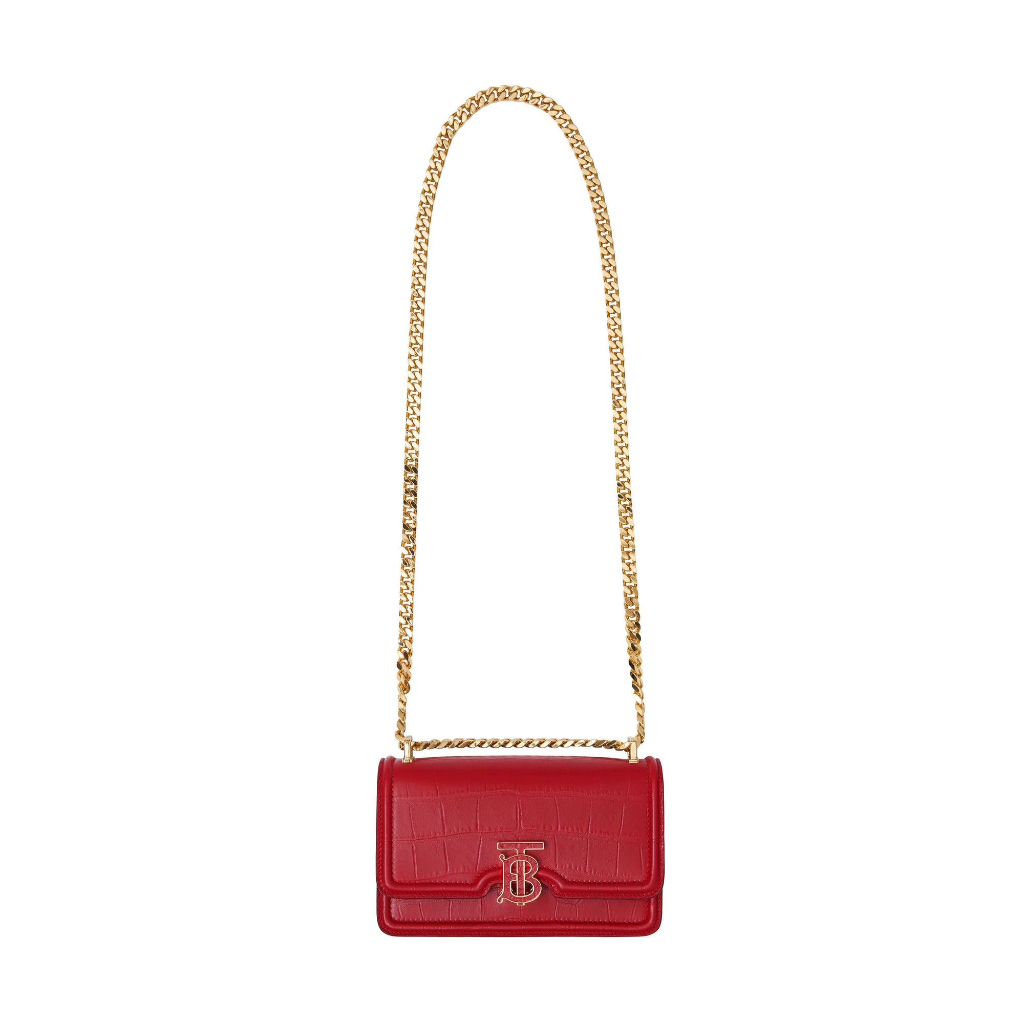 Mini sac TB en cuir embossé avec chaîne - Dark Carmine