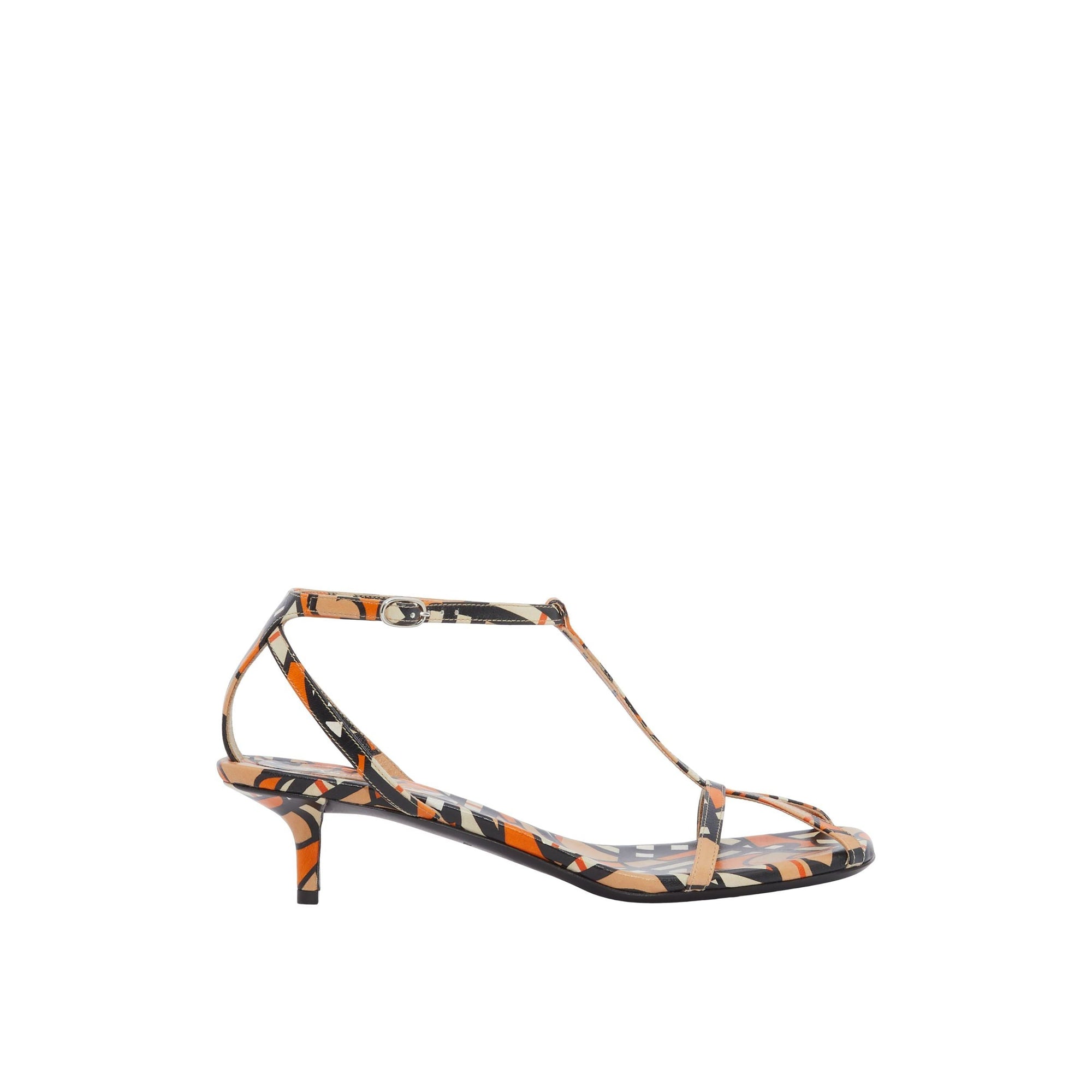 Sandales à talon et bride en cuir à motif monogramme - Black & Orange