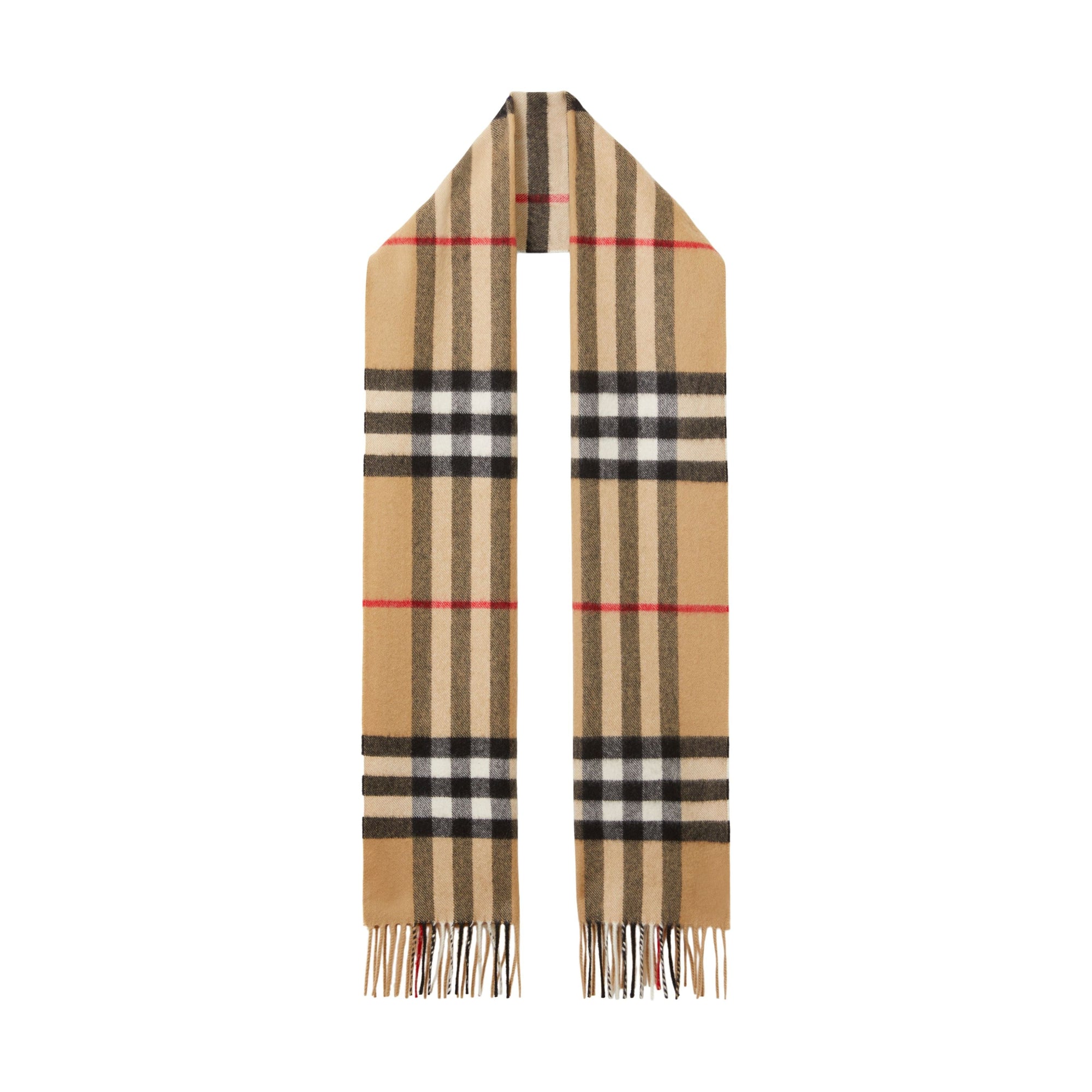 Écharpe en cachemire à motif check et franges - Archive Beige