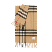 Écharpe en cachemire à motif check et franges - Archive Beige