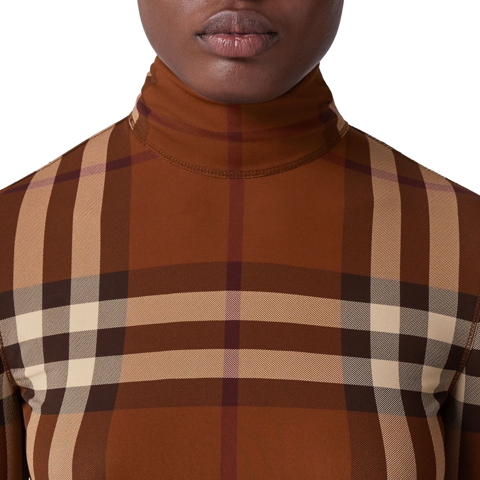 Robe à col entonnoir à motif check - Dark Birch Brown