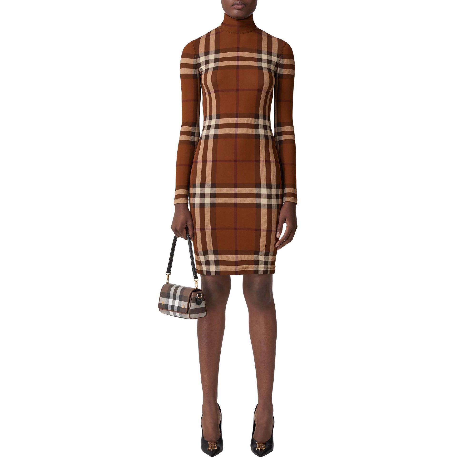 Robe à col entonnoir à motif check - Dark Birch Brown