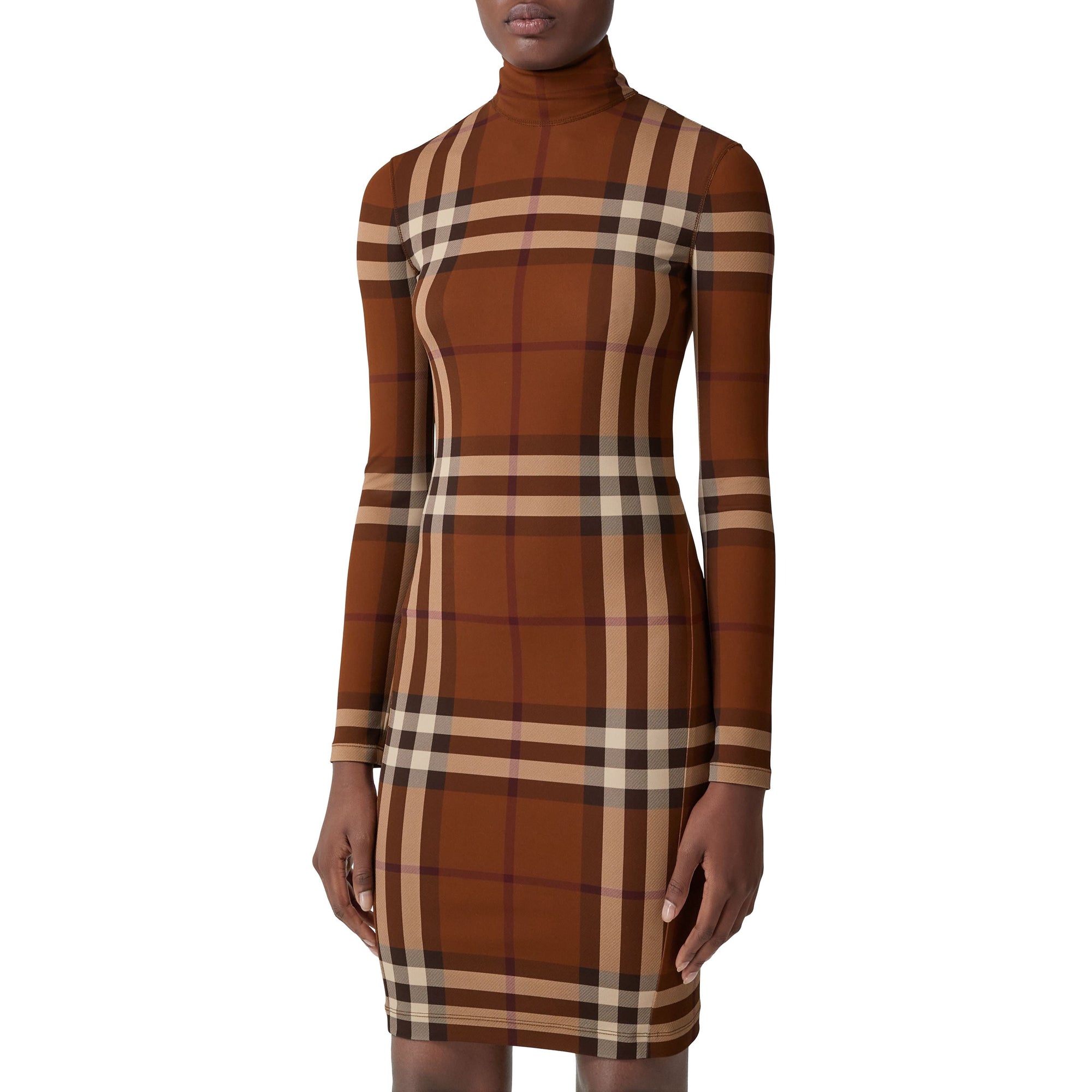 Robe à col entonnoir à motif check - Dark Birch Brown