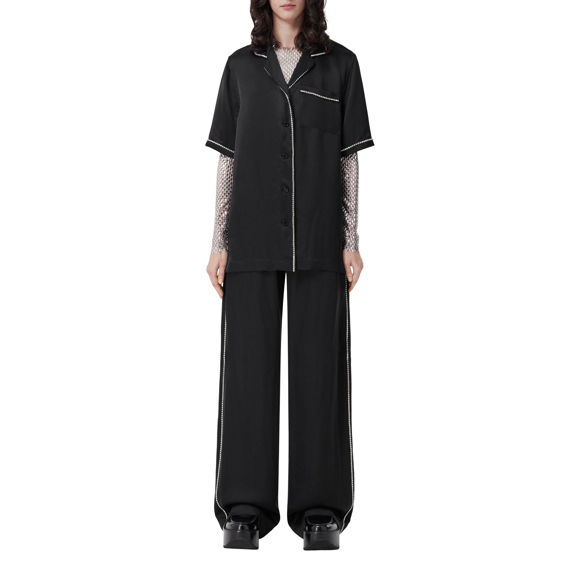Pantalon ample en satin de soie mélangé - Black