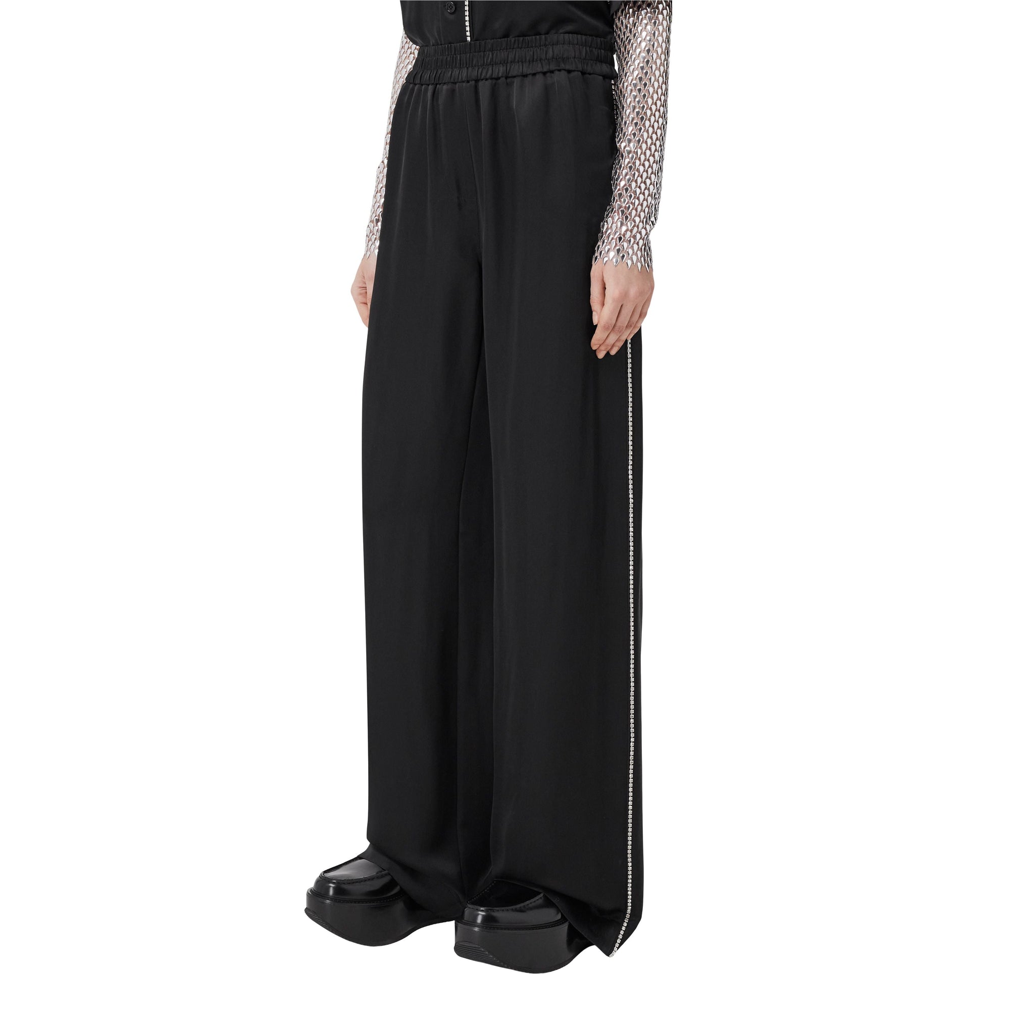 Pantalon ample en satin de soie mélangé - Black