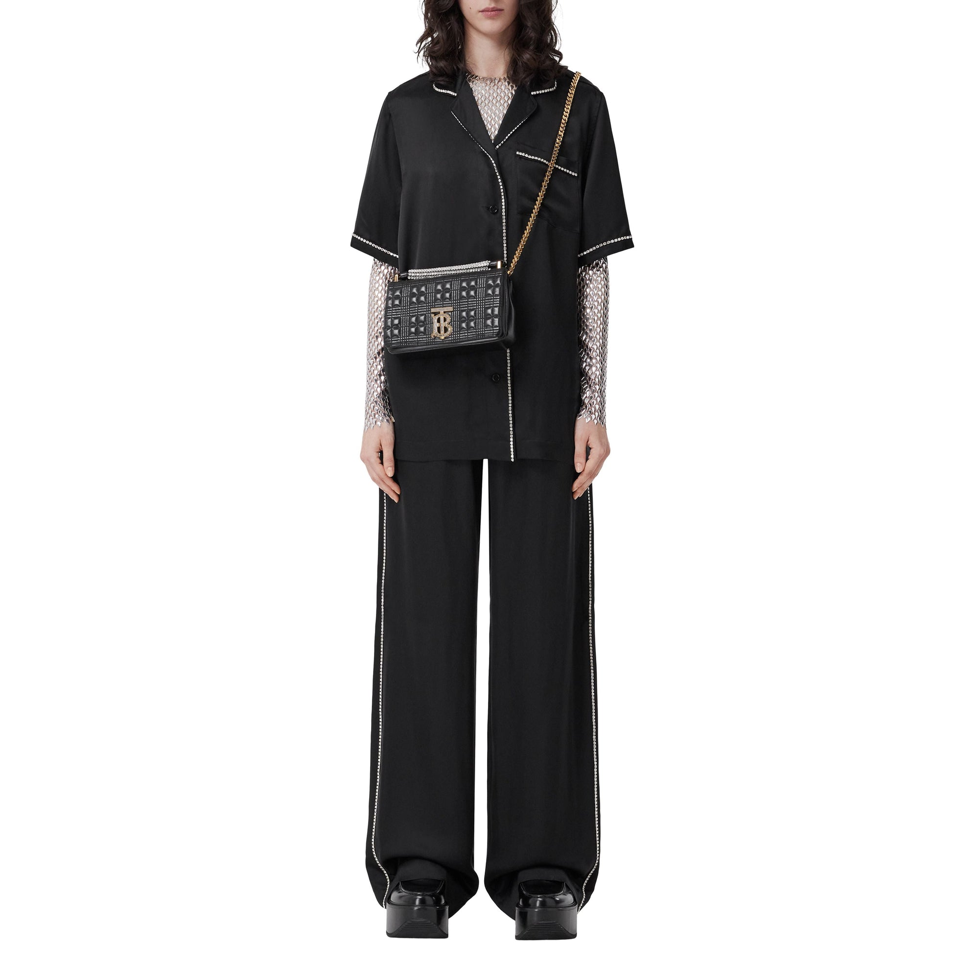 Pantalon ample en satin de soie mélangé - Black
