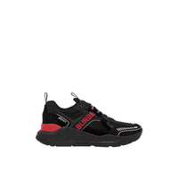 Sneakers en cuir velours et mesh à logo - Black & Bright Red