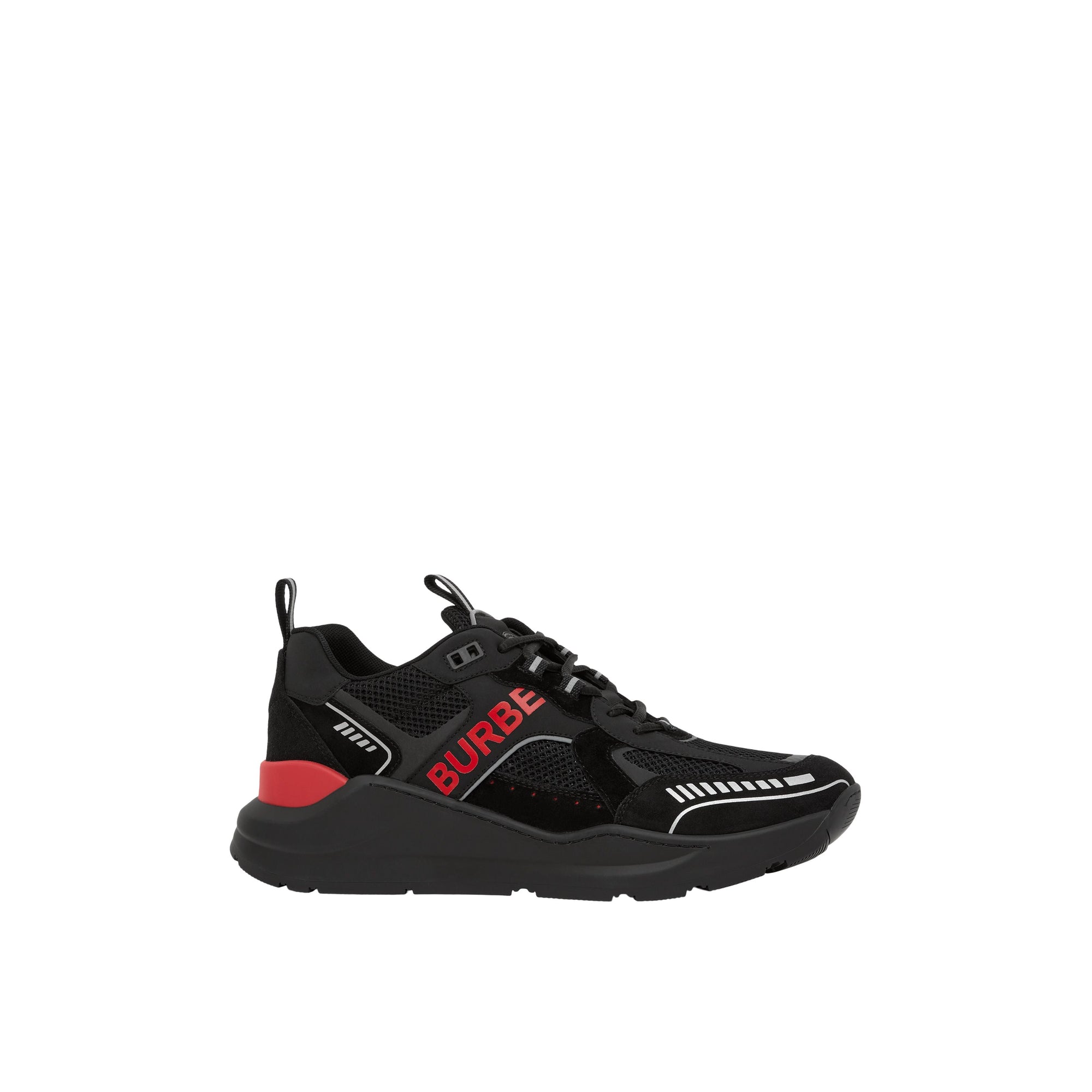 Sneakers en cuir velours et mesh à logo - Black & Bright Red