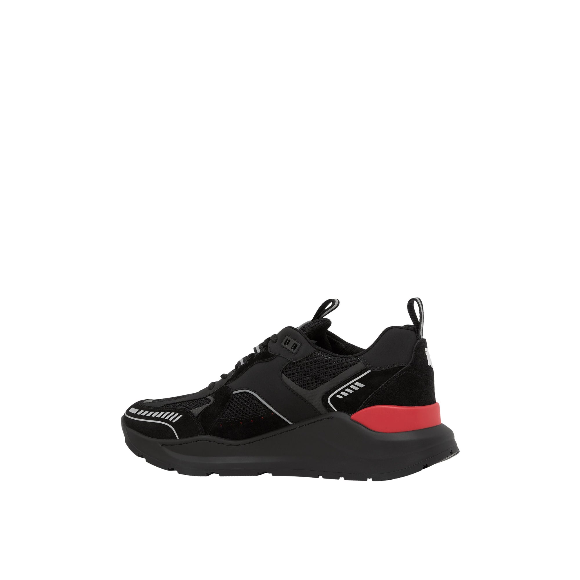 Sneakers en cuir velours et mesh à logo - Black & Bright Red