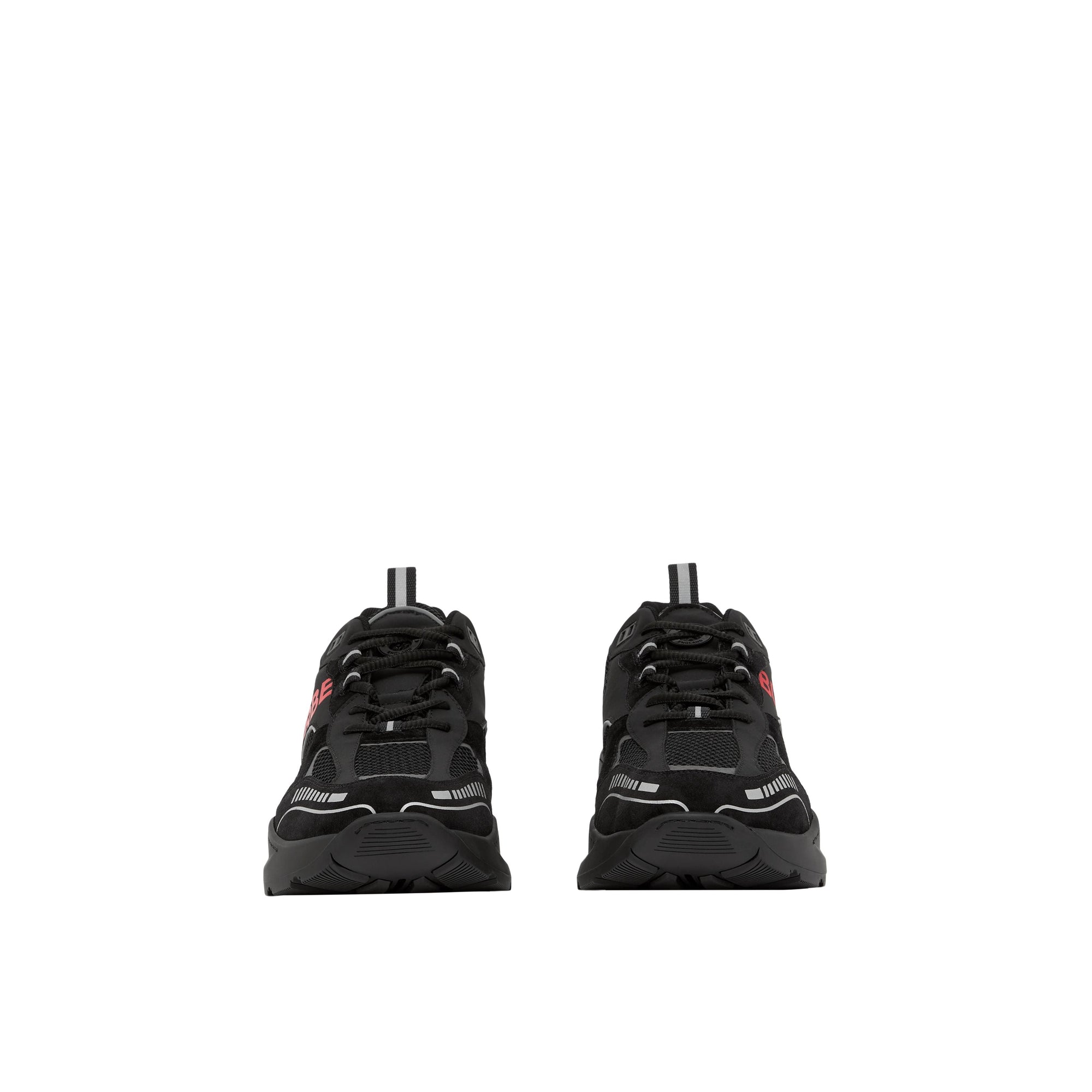 Sneakers en cuir velours et mesh à logo - Black & Bright Red