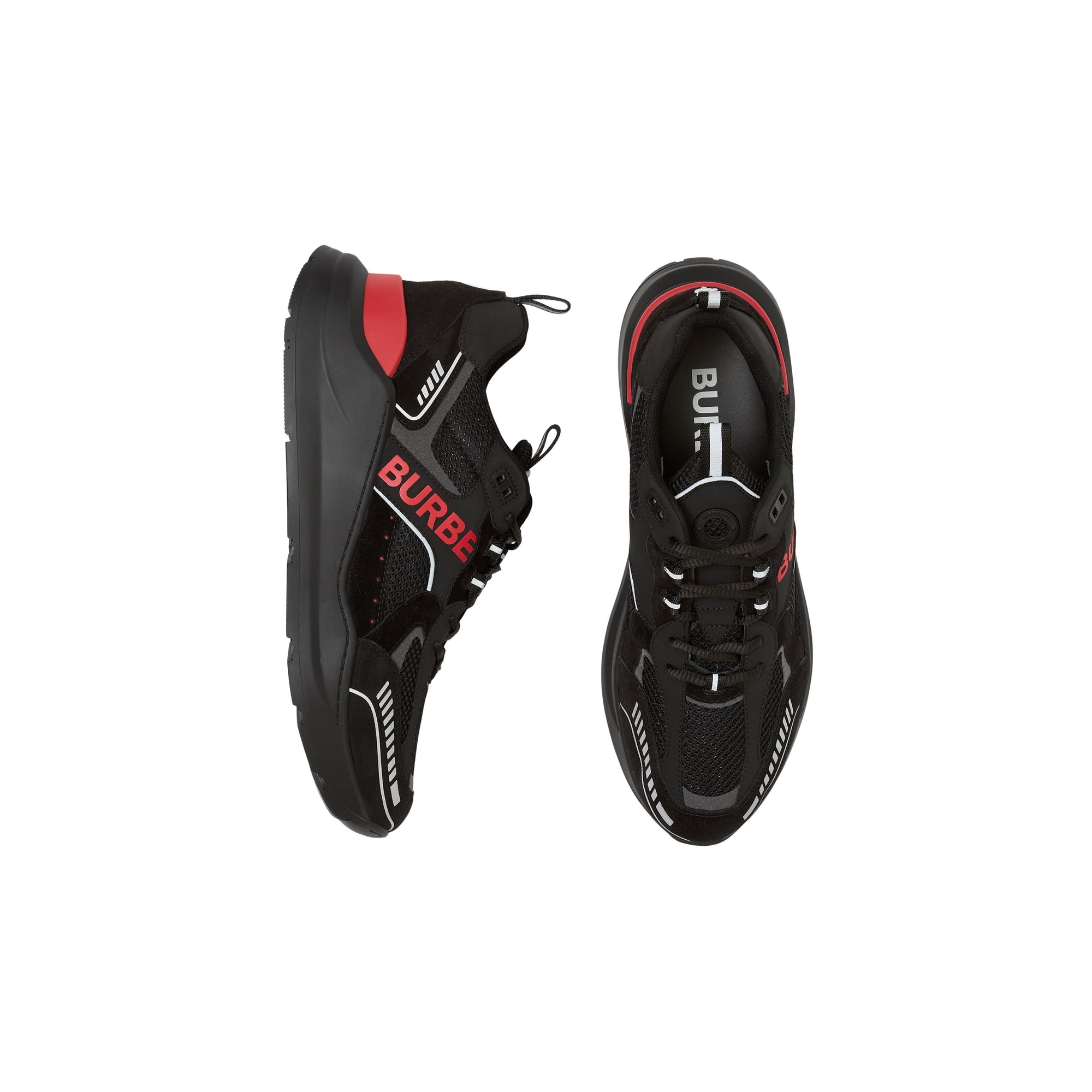 Sneakers en cuir velours et mesh à logo - Black & Bright Red