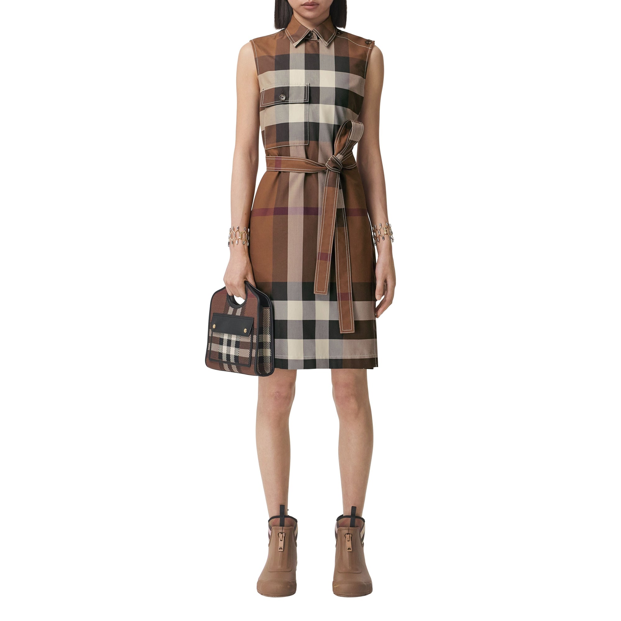 Robe chemise sans manches à motif Exaggerated check - Dark Birch Brown Check