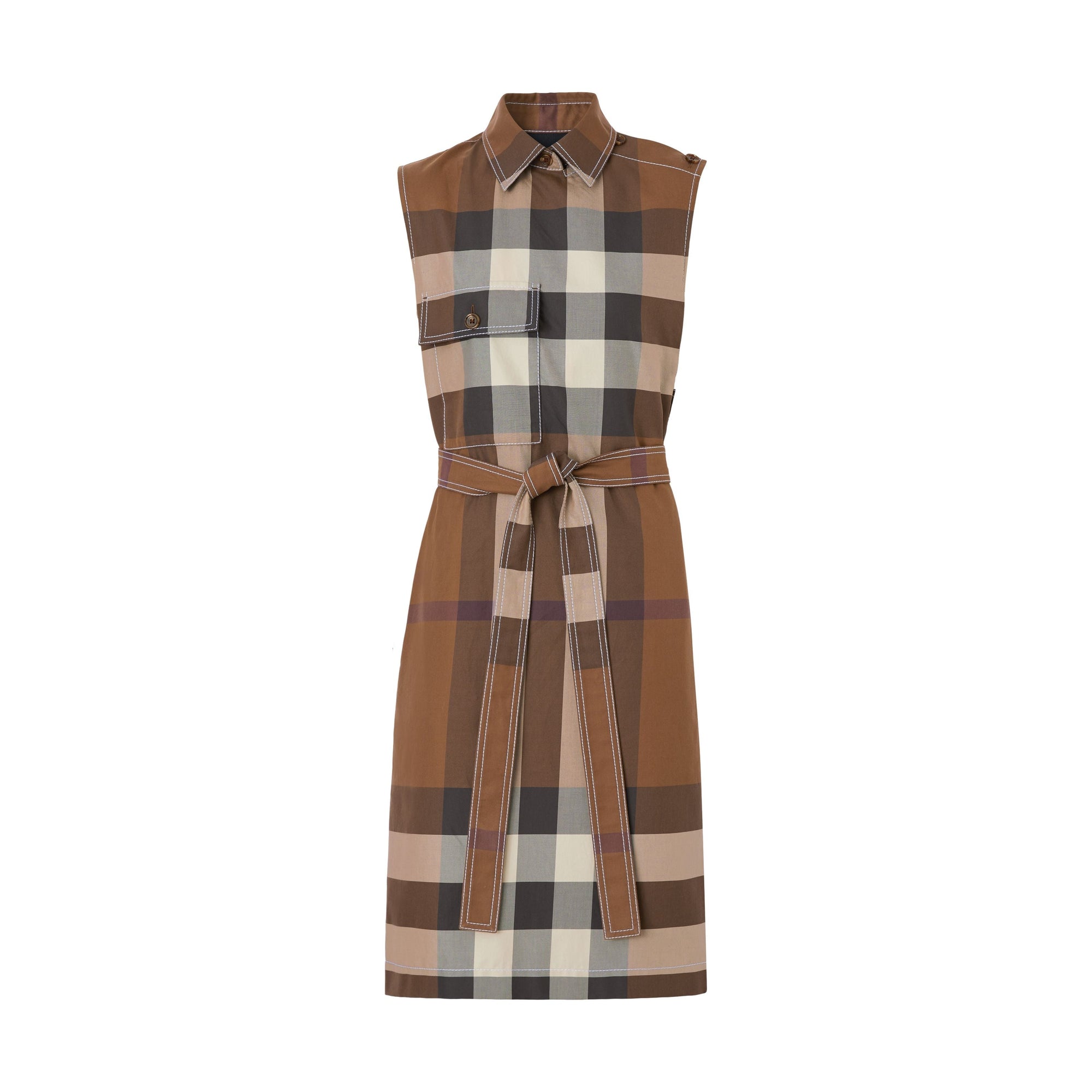 Robe chemise sans manches à motif Exaggerated check - Dark Birch Brown Check