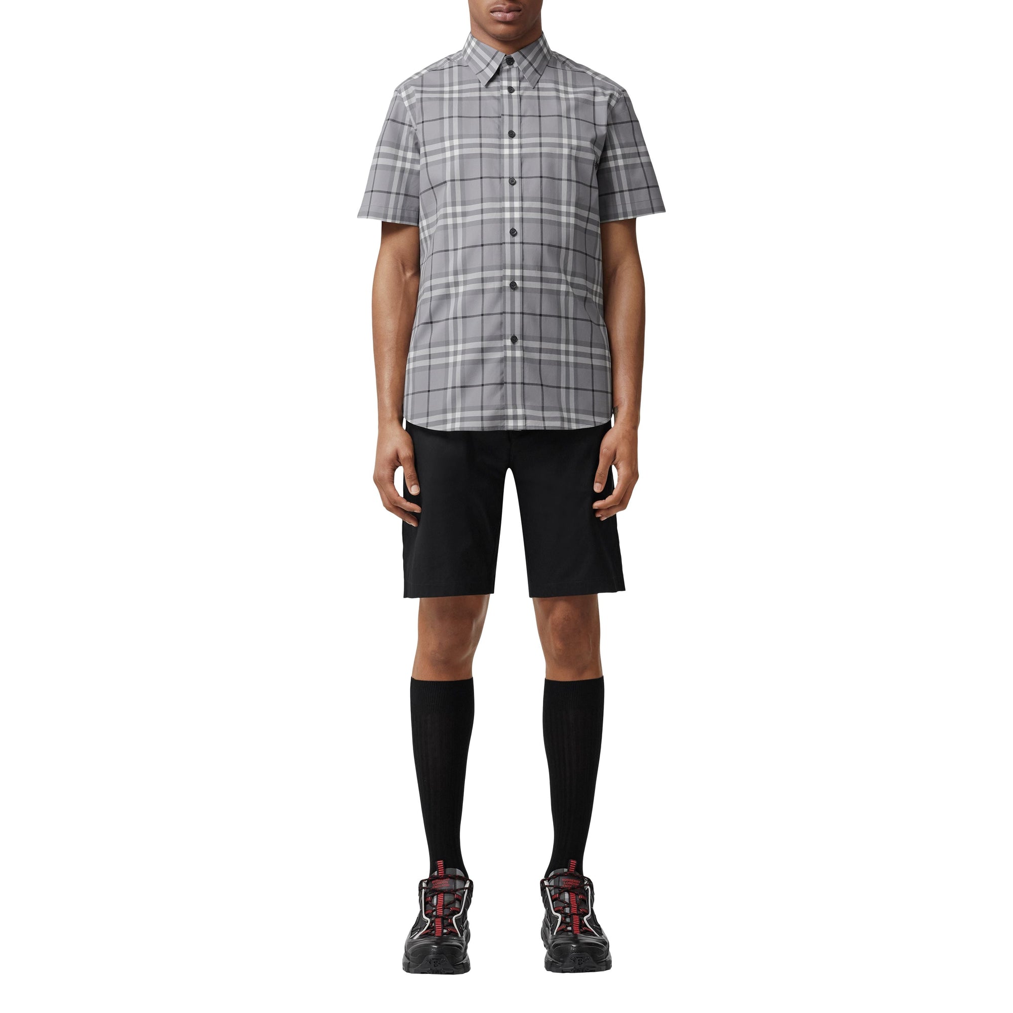Chemise à carreaux en coton à manches courtes - Storm Grey Check