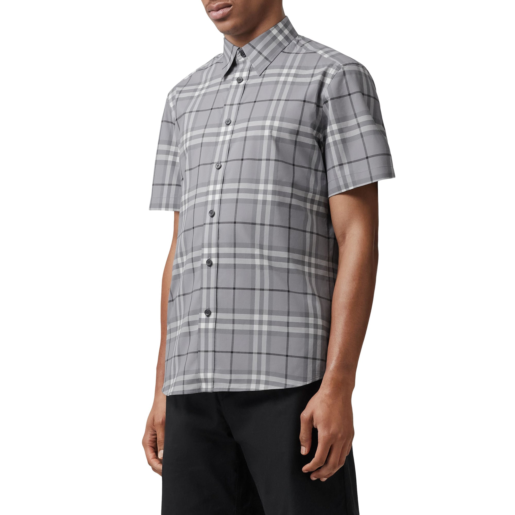 Chemise à carreaux en coton à manches courtes - Storm Grey Check