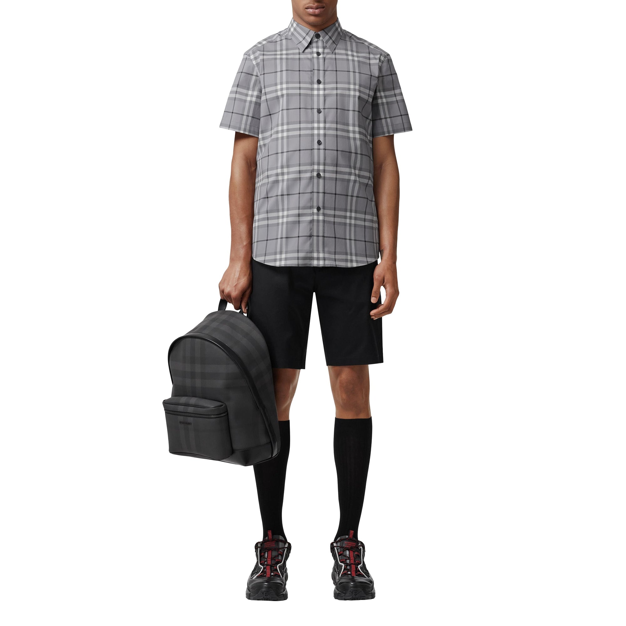 Chemise à carreaux en coton à manches courtes - Storm Grey Check