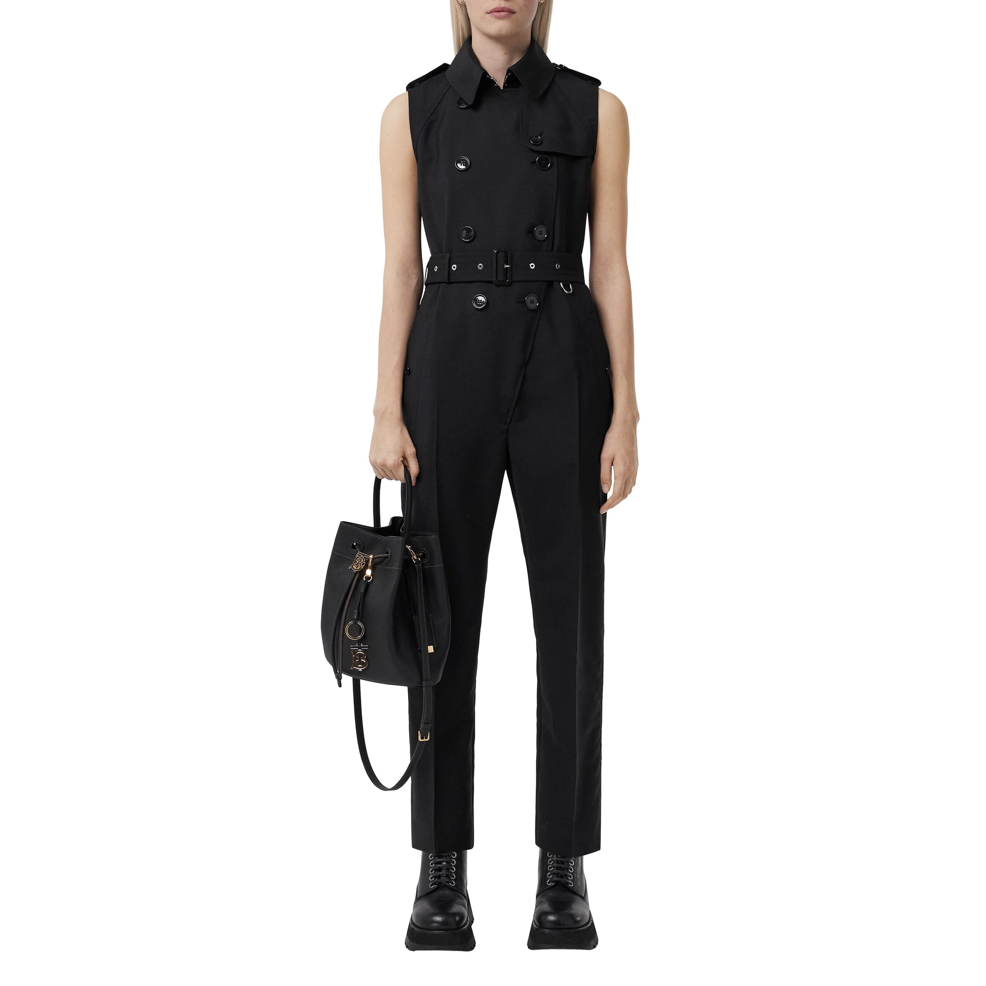 Combinaison trench sans manches en laine - Black