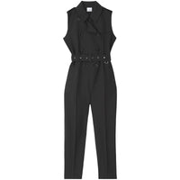 Combinaison ceinturée sans manches en laine - Black