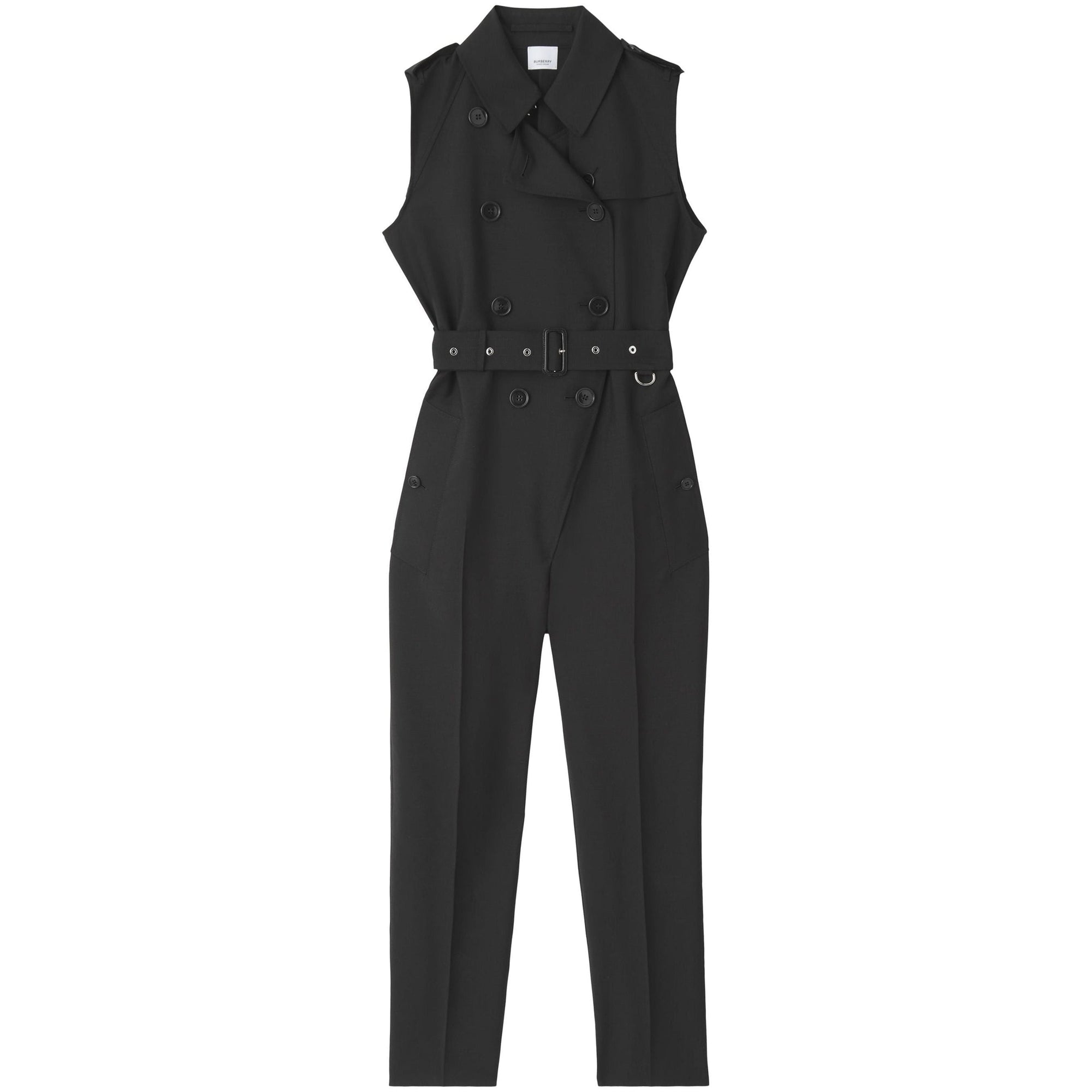 Combinaison ceinturée sans manches en laine - Black