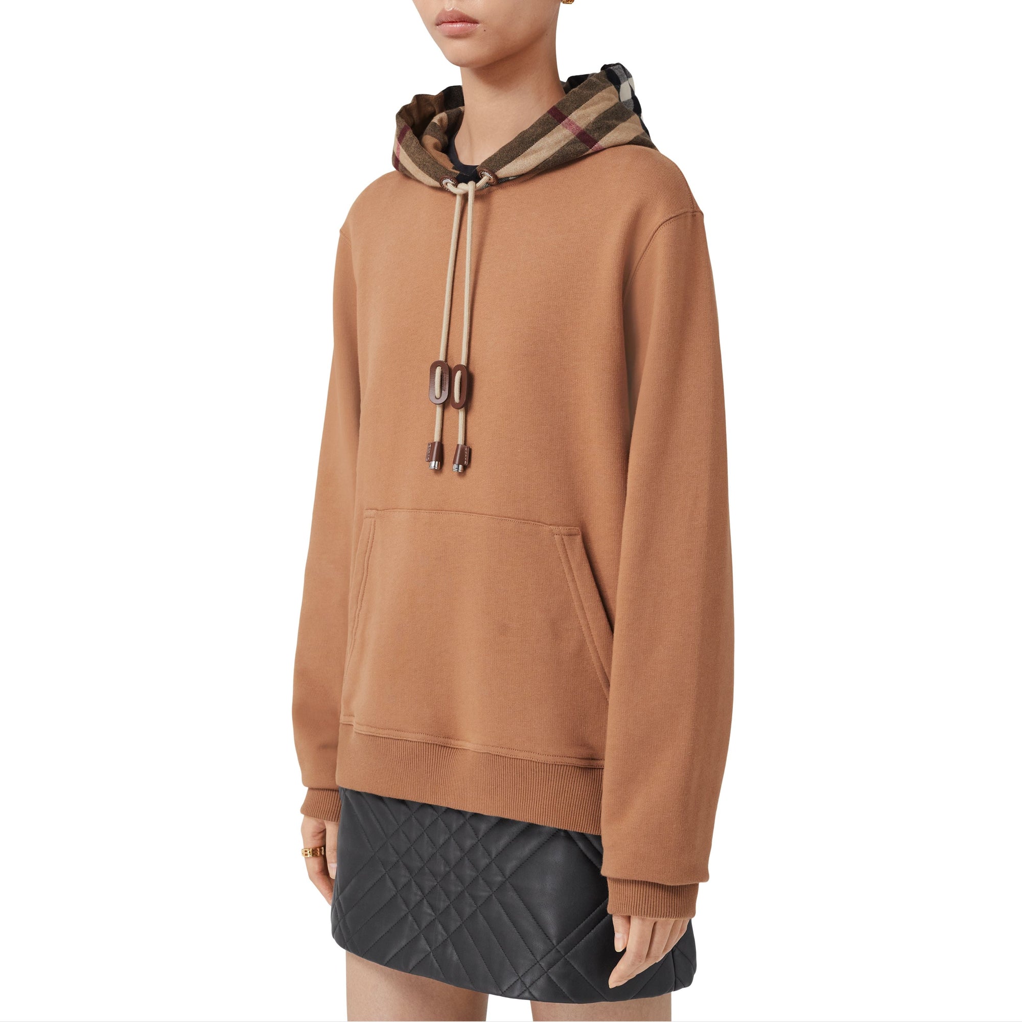Hoodie oversize en coton à capuche Check - Camel
