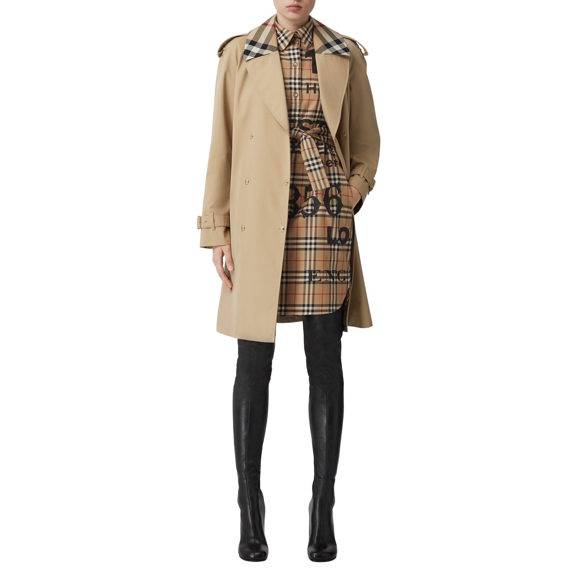 Trench Waterloo en gabardine de coton avec Check - Honey