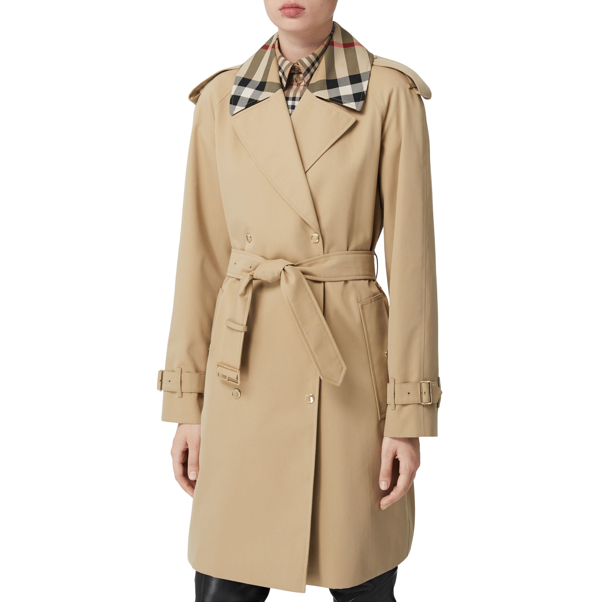 Trench Waterloo en gabardine de coton avec Check - Honey
