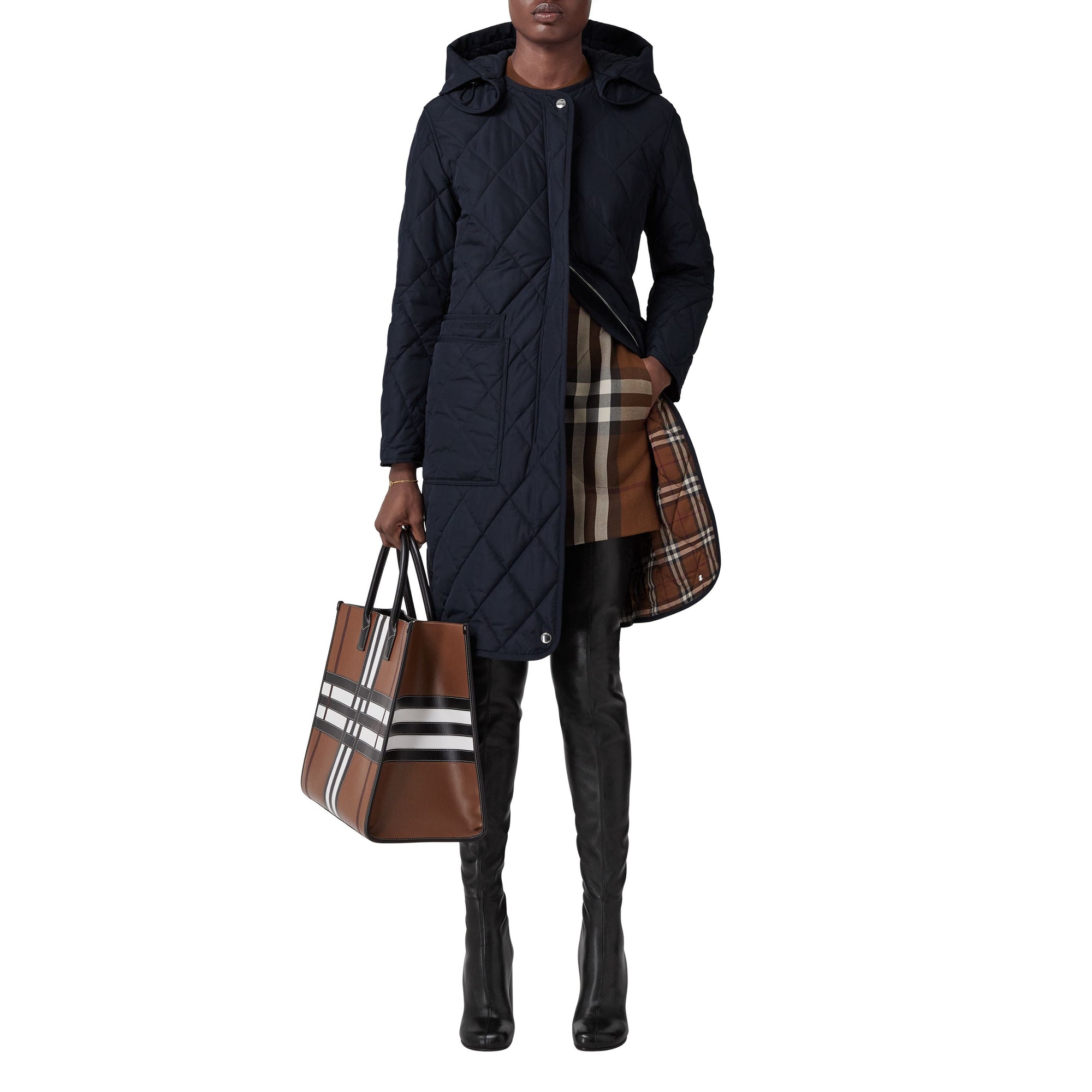 Manteau matelassé à capuche amovible en losanges - Coal Blue