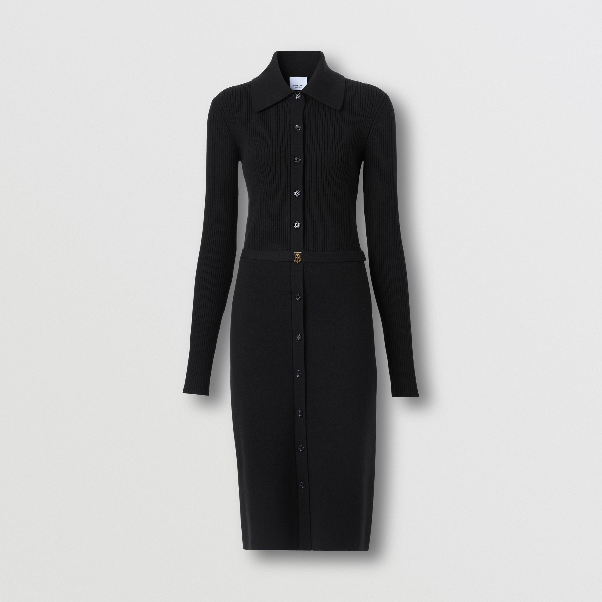 Robe en maille de laine côtelée - Black