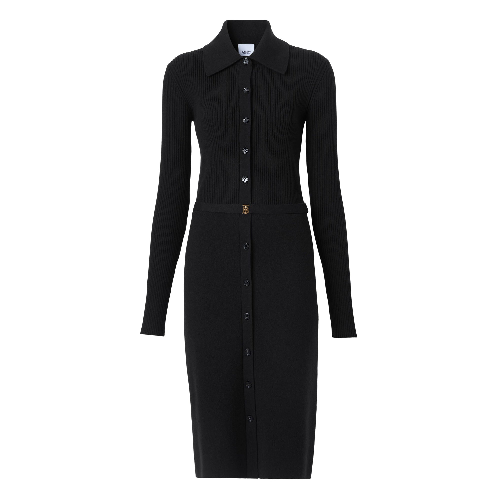 Robe en maille de laine côtelée - Black