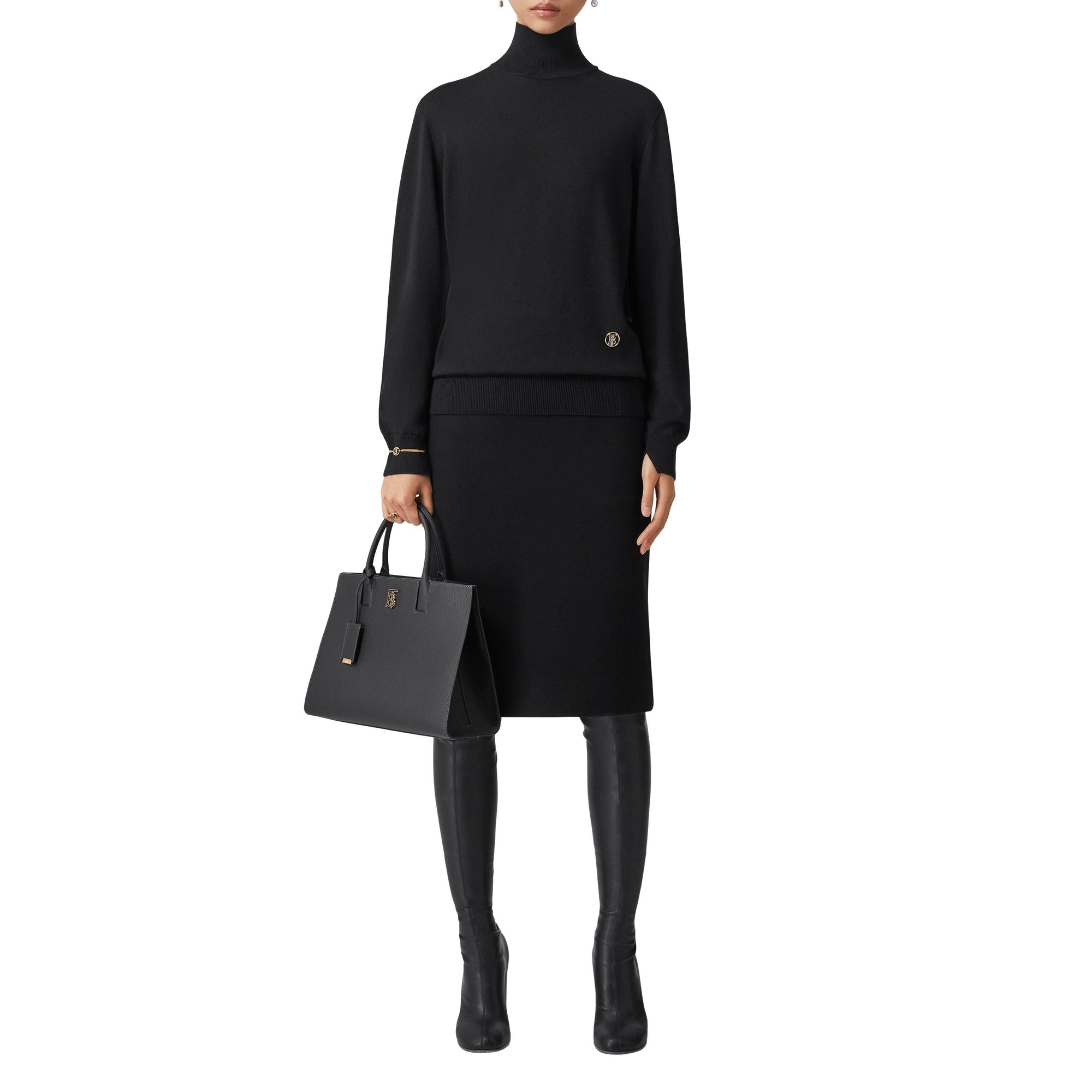 Pull à col entonnoir en laine et soie - Black