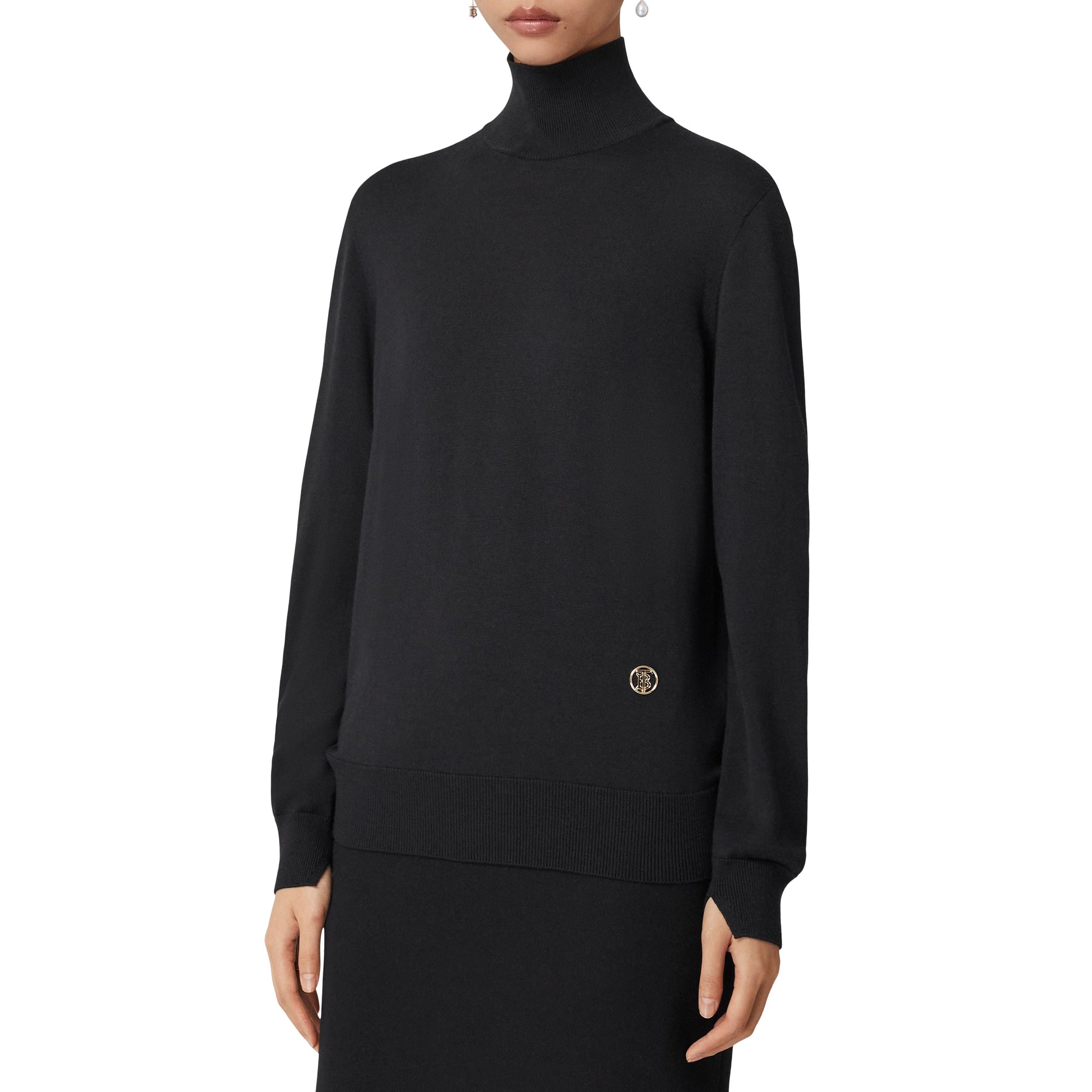 Pull à col entonnoir en laine et soie - Black