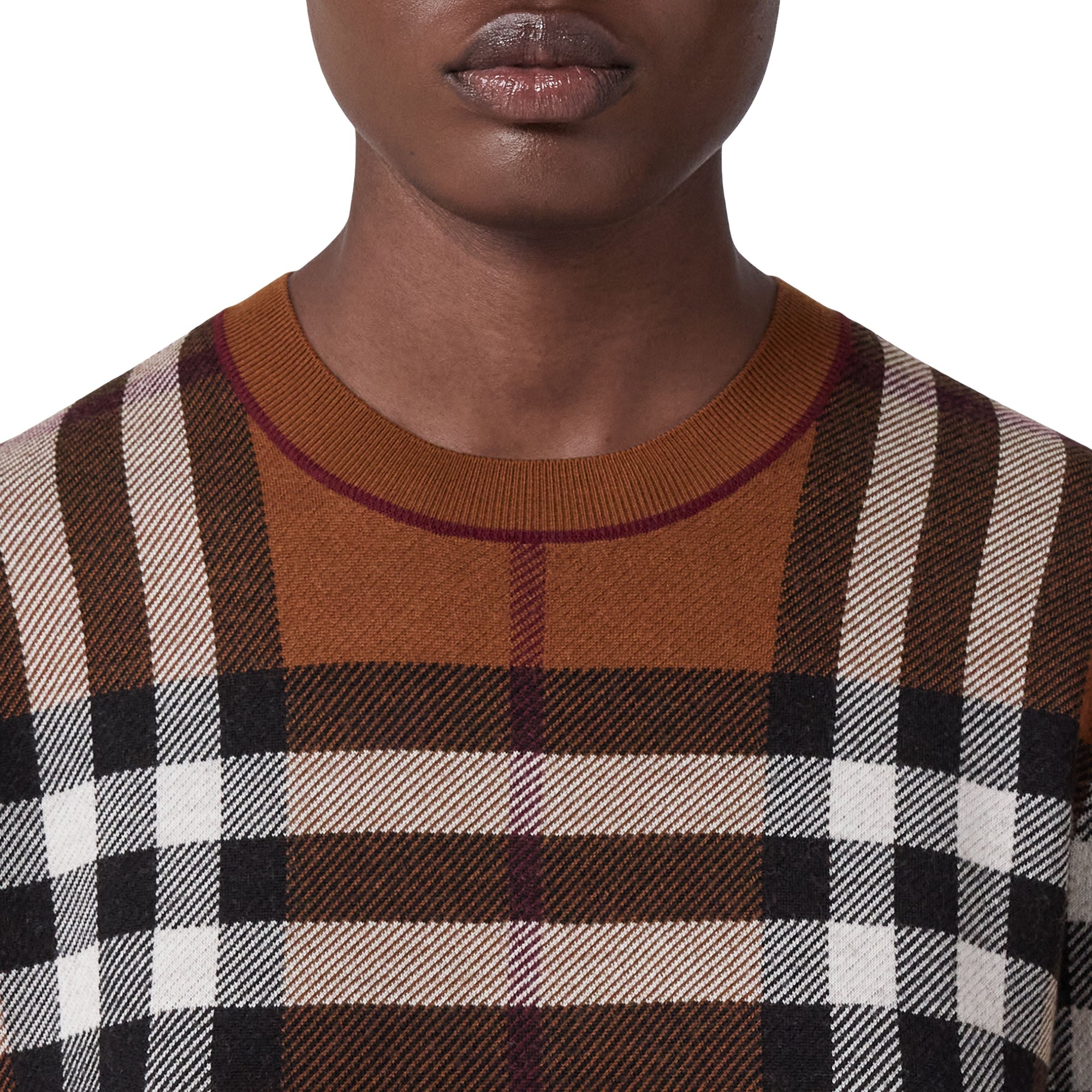 Pull Jacquard en Laine Mérinos à carreaux - Dark Birch Brown