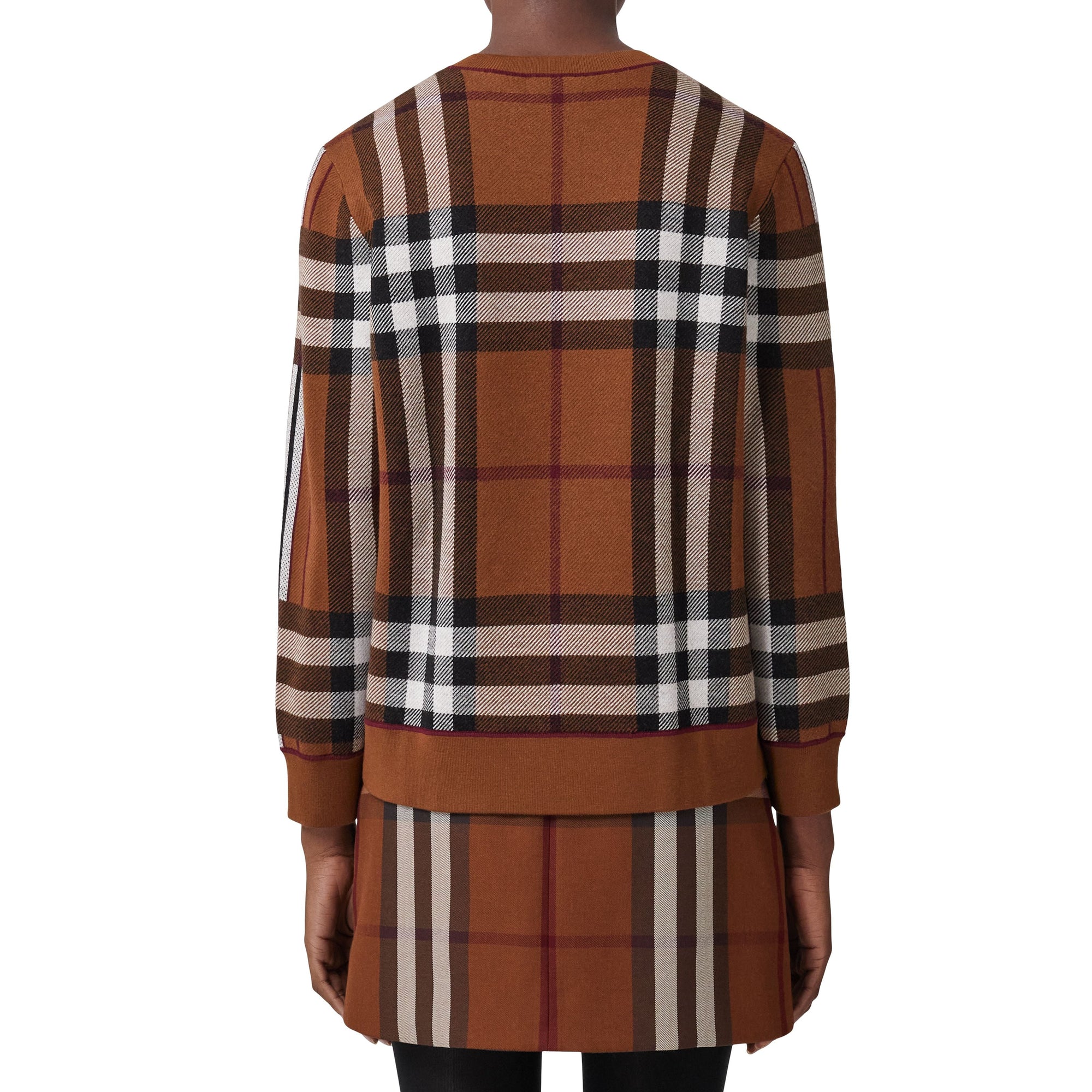 Pull Jacquard en Laine Mérinos à carreaux - Dark Birch Brown