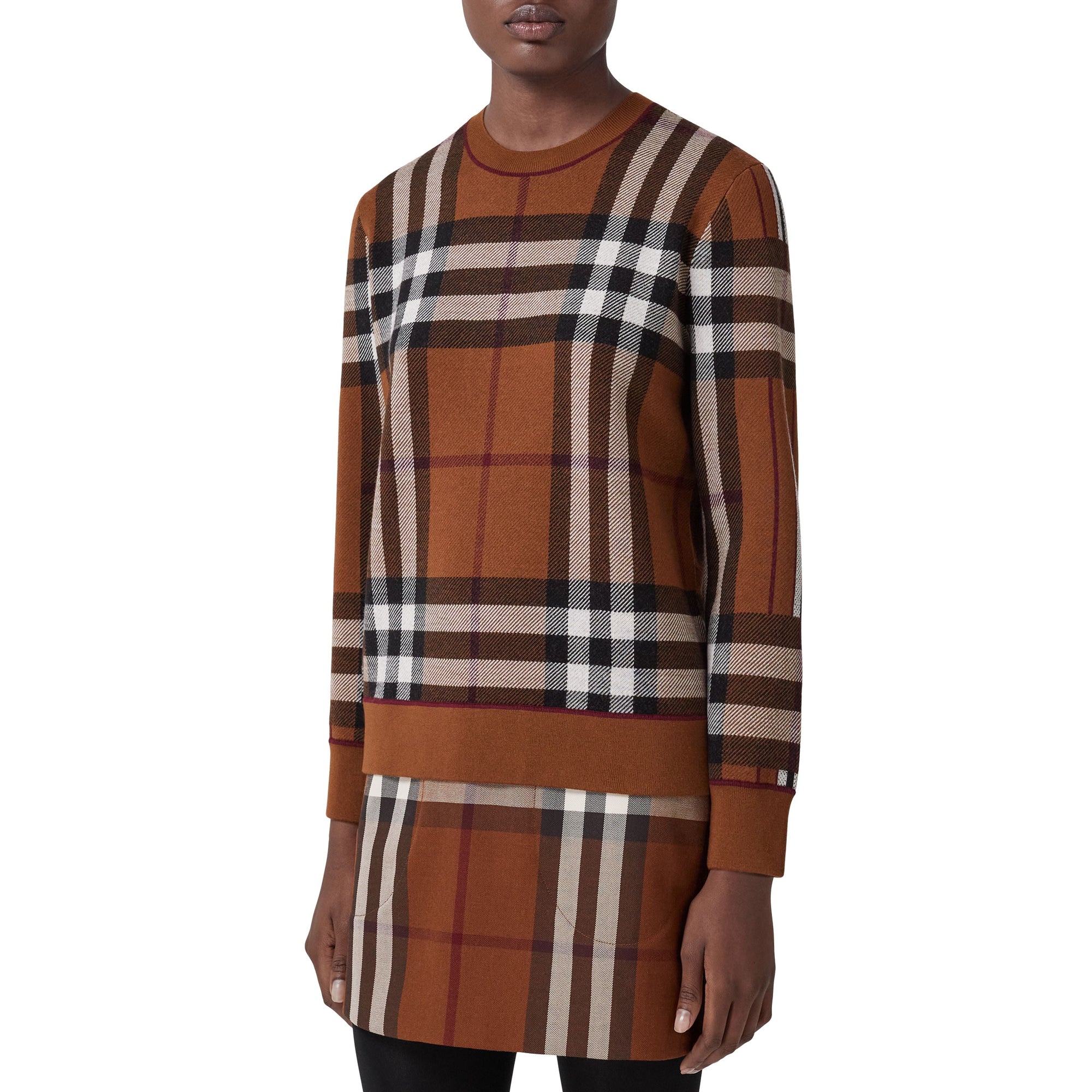 Pull Jacquard en Laine Mérinos à carreaux - Dark Birch Brown