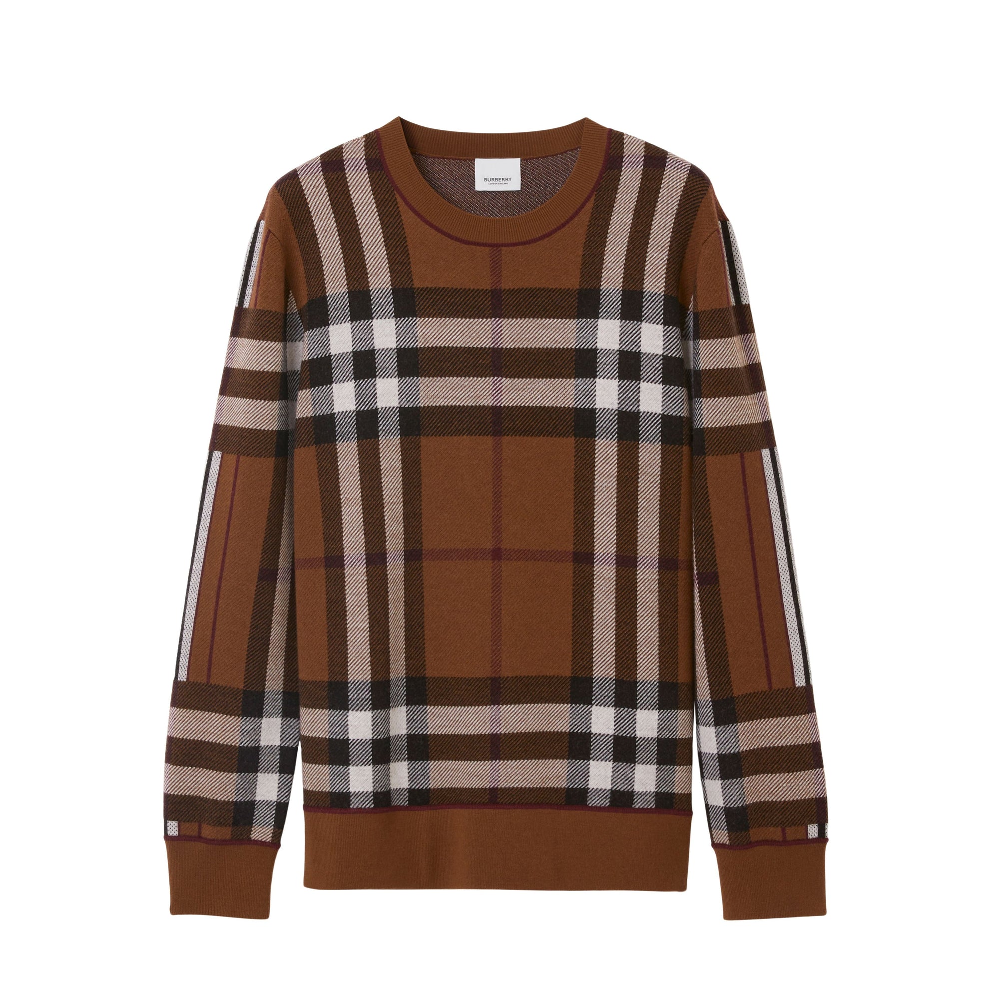 Pull Jacquard en Laine Mérinos à carreaux - Dark Birch Brown