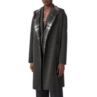 Manteau portefeuille à capuche en laine - Charcoal & Grey Check