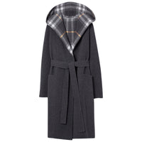 Manteau portefeuille à capuche en laine - Charcoal & Grey Check