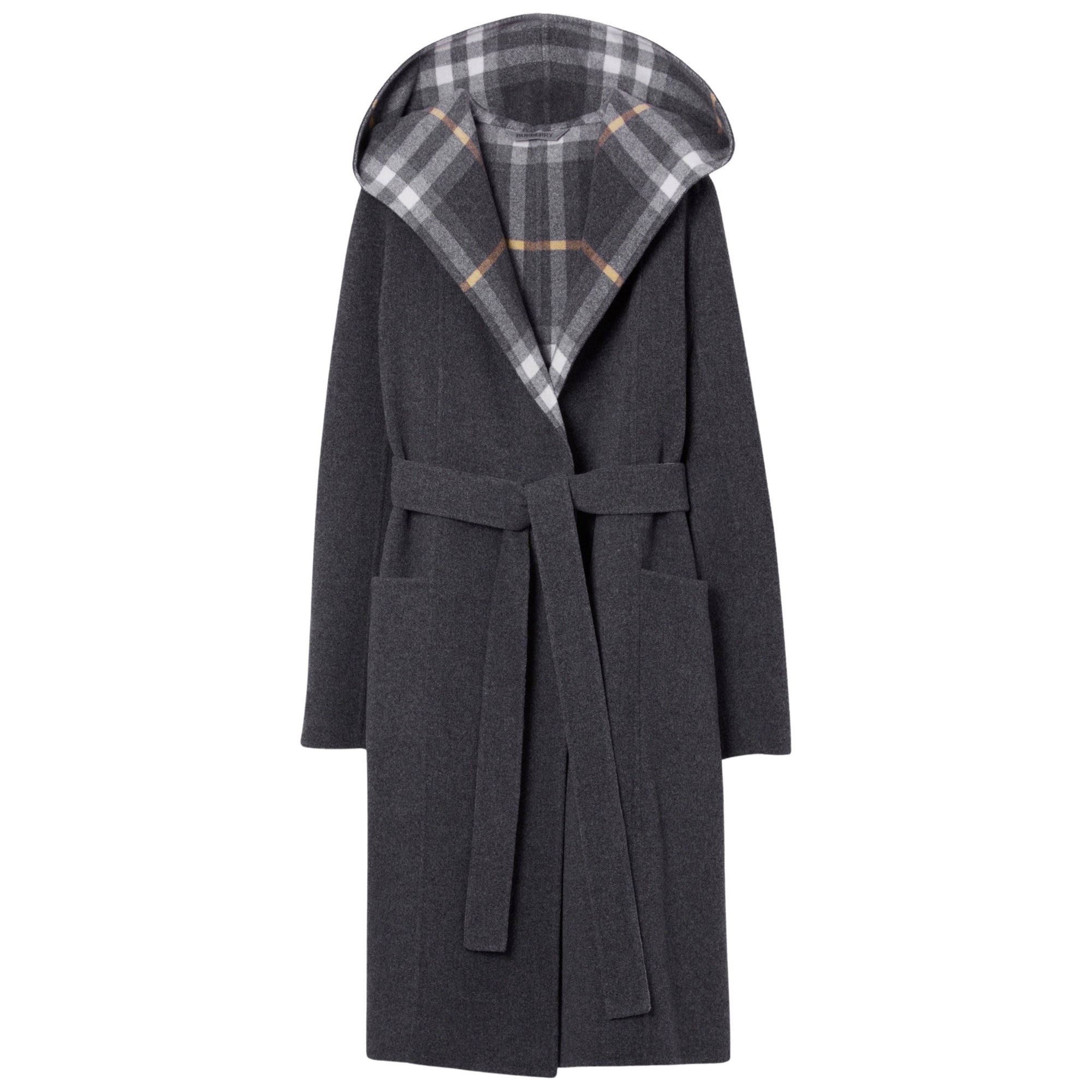 Manteau portefeuille à capuche en laine - Charcoal & Grey Check