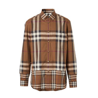 Chemise en coton à carreaux contrastés - Dark Birch Brown Check