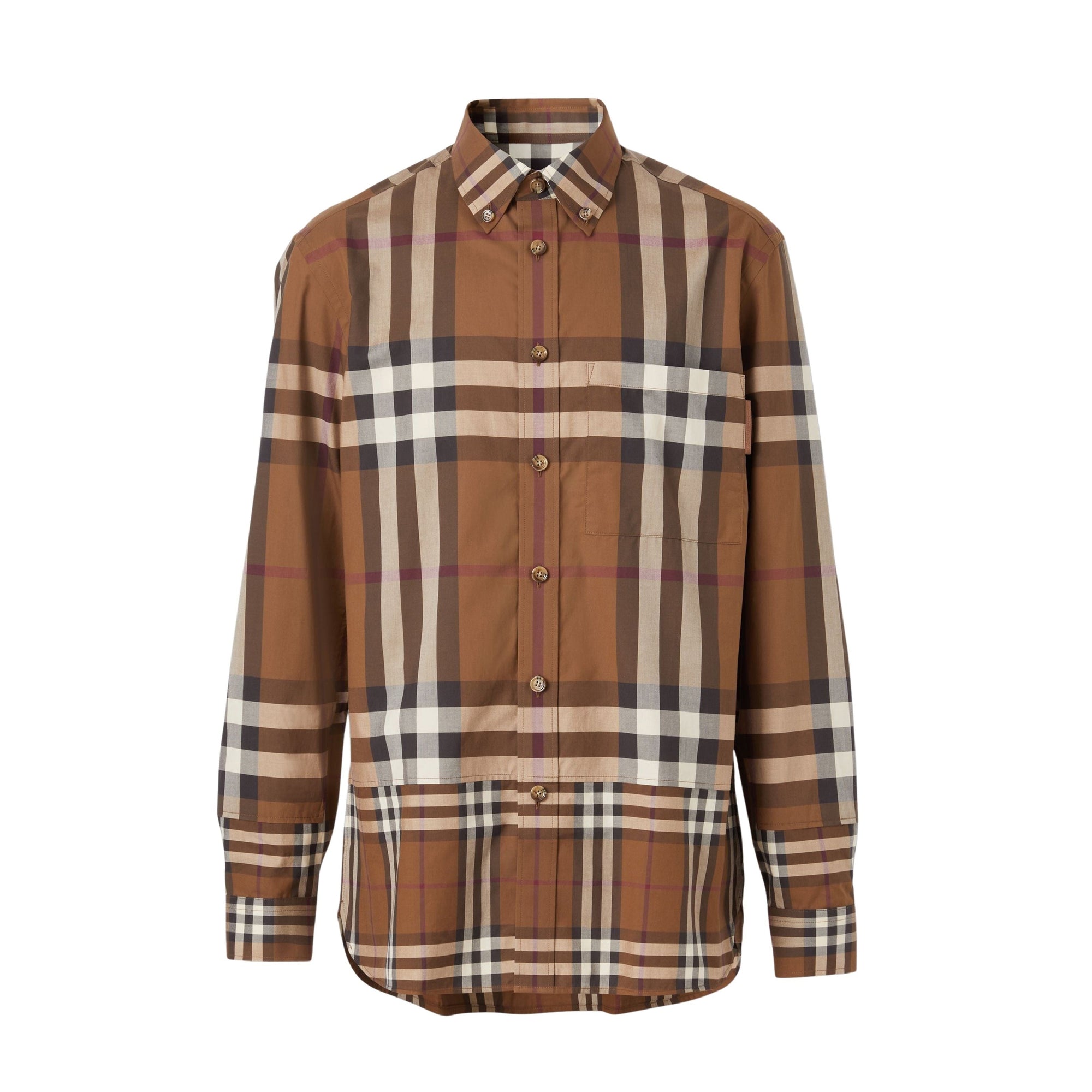 Chemise en coton à carreaux contrastés - Dark Birch Brown Check