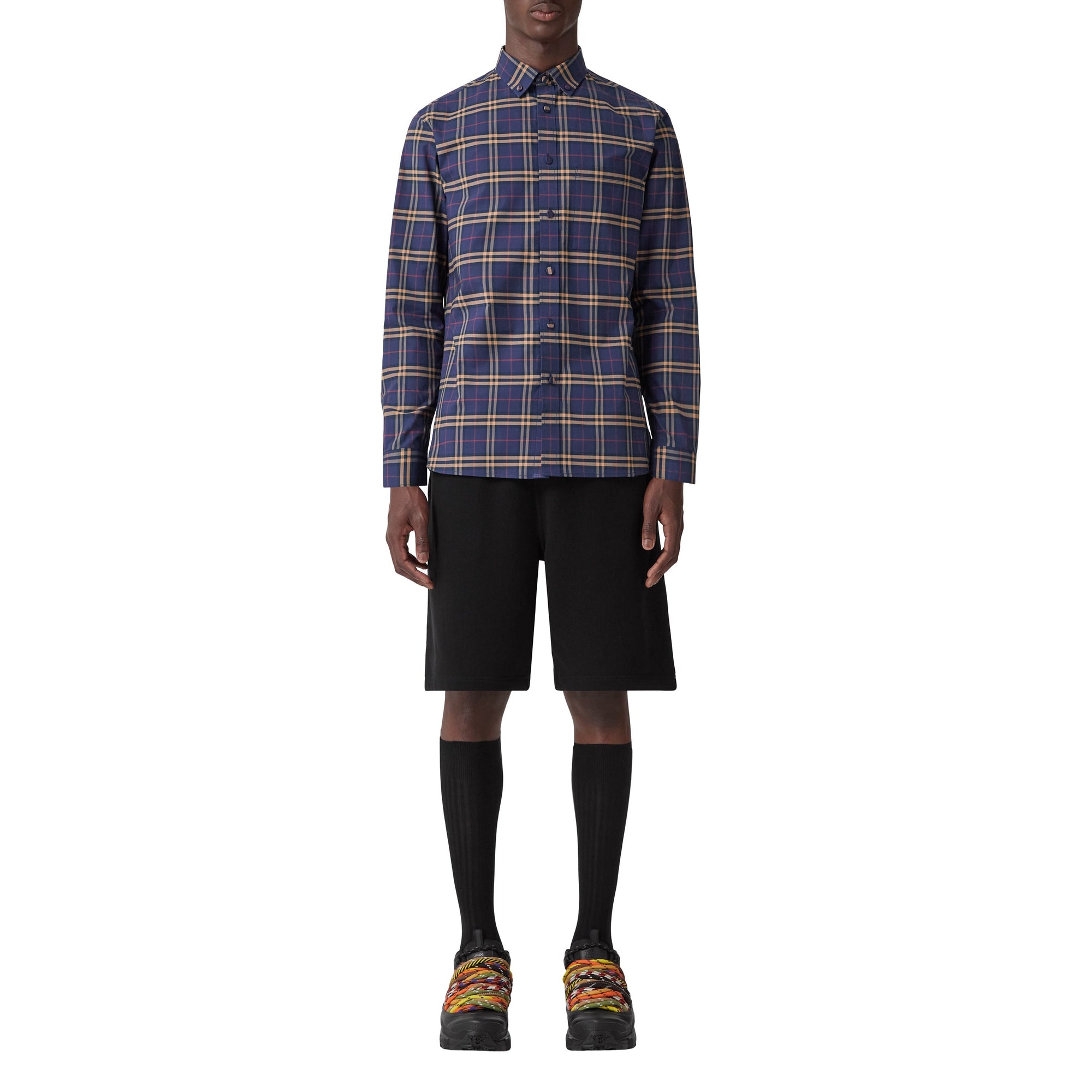 Chemise en coton stretch à carreaux coupe slim - Dark Charcoal Blue C