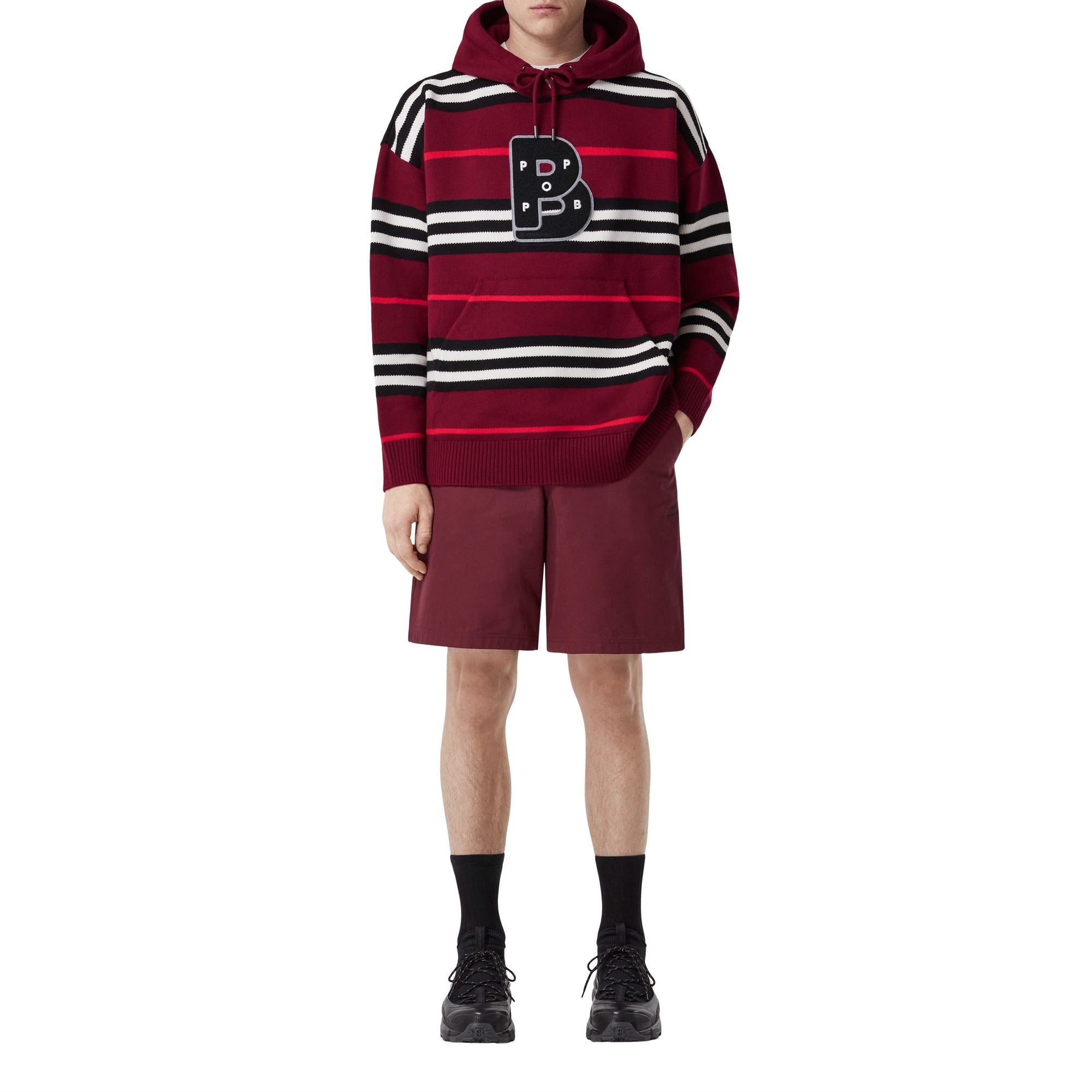Hoodie oversize en laine à rayures iconiques - Deep Mulberry