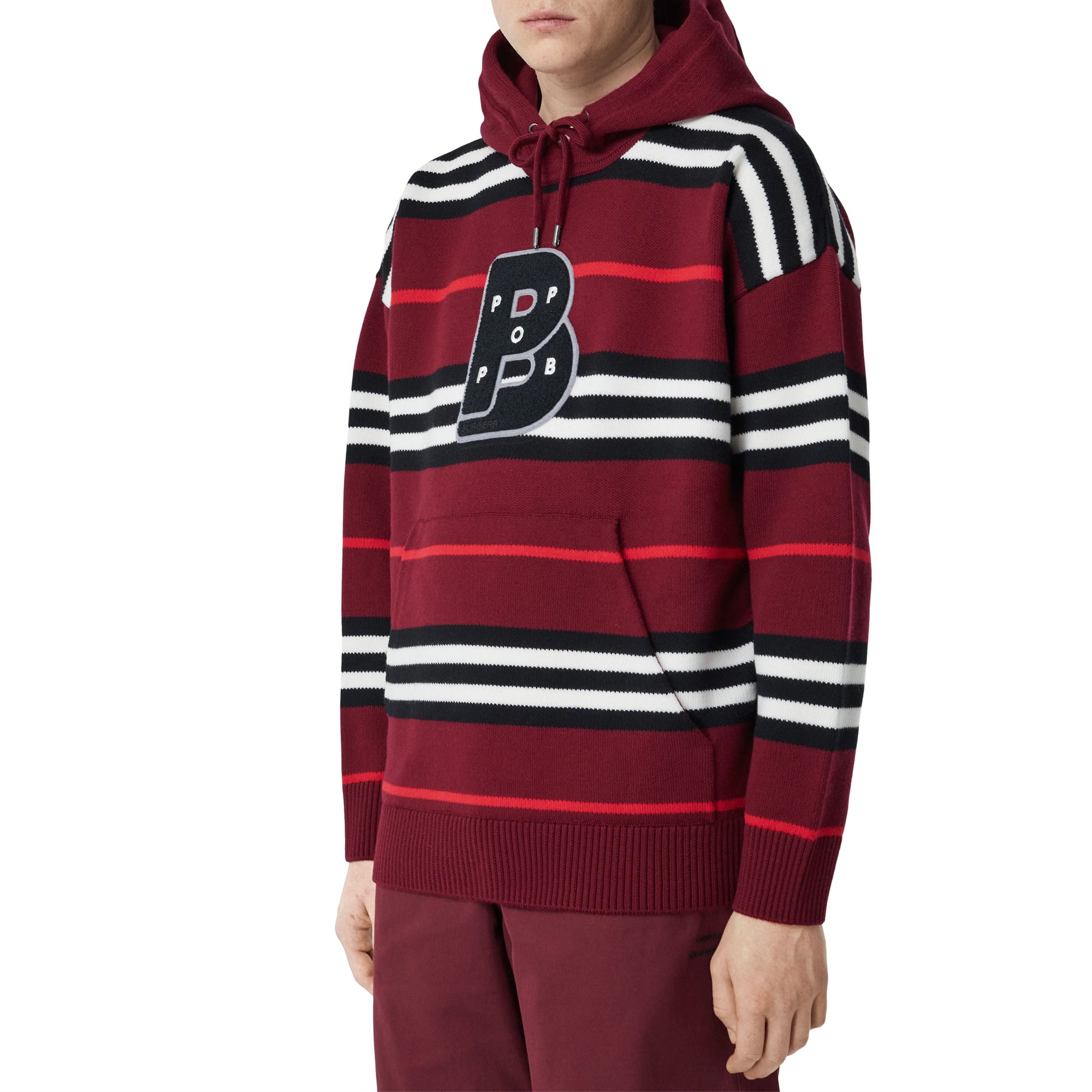 Hoodie oversize en laine à rayures iconiques - Deep Mulberry