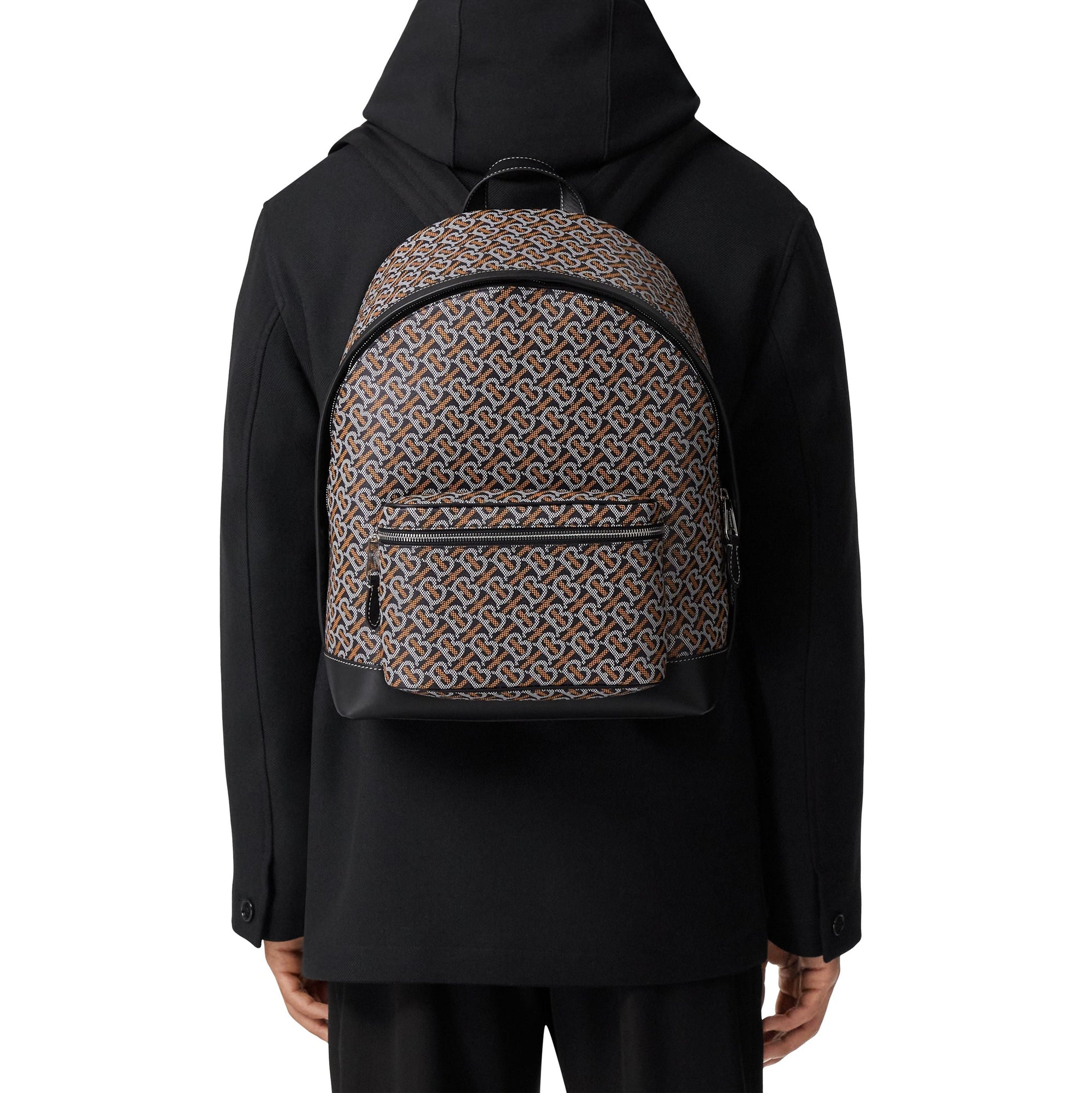 Sac à dos en cuir et tissu à motif monogramme - Black & Orange