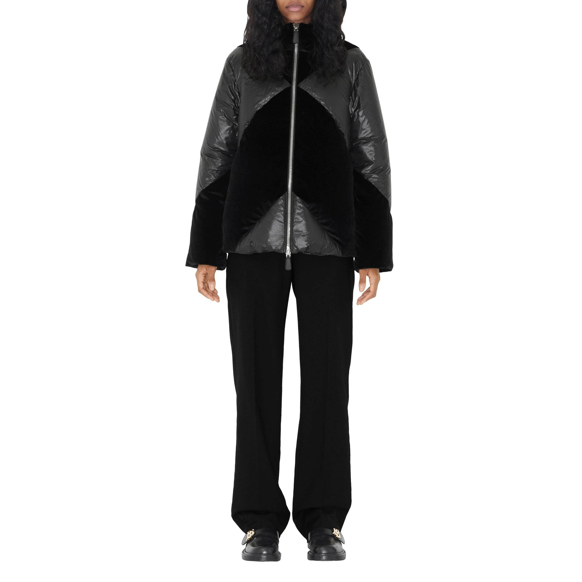 Veste à capuche rembourrée et rayures chevrons - Black