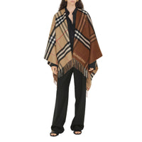 Cape en laine et cachemire à motif Check bicolore - Archive Beige & Dark Birch Brown