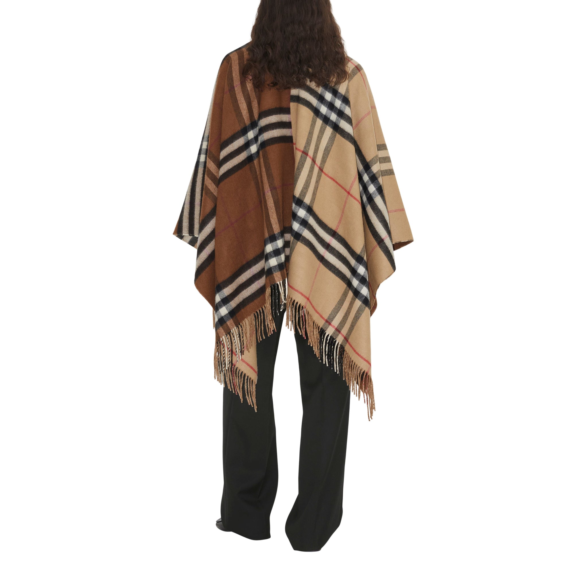 Cape en laine et cachemire à motif Check bicolore - Archive Beige & Dark Birch Brown